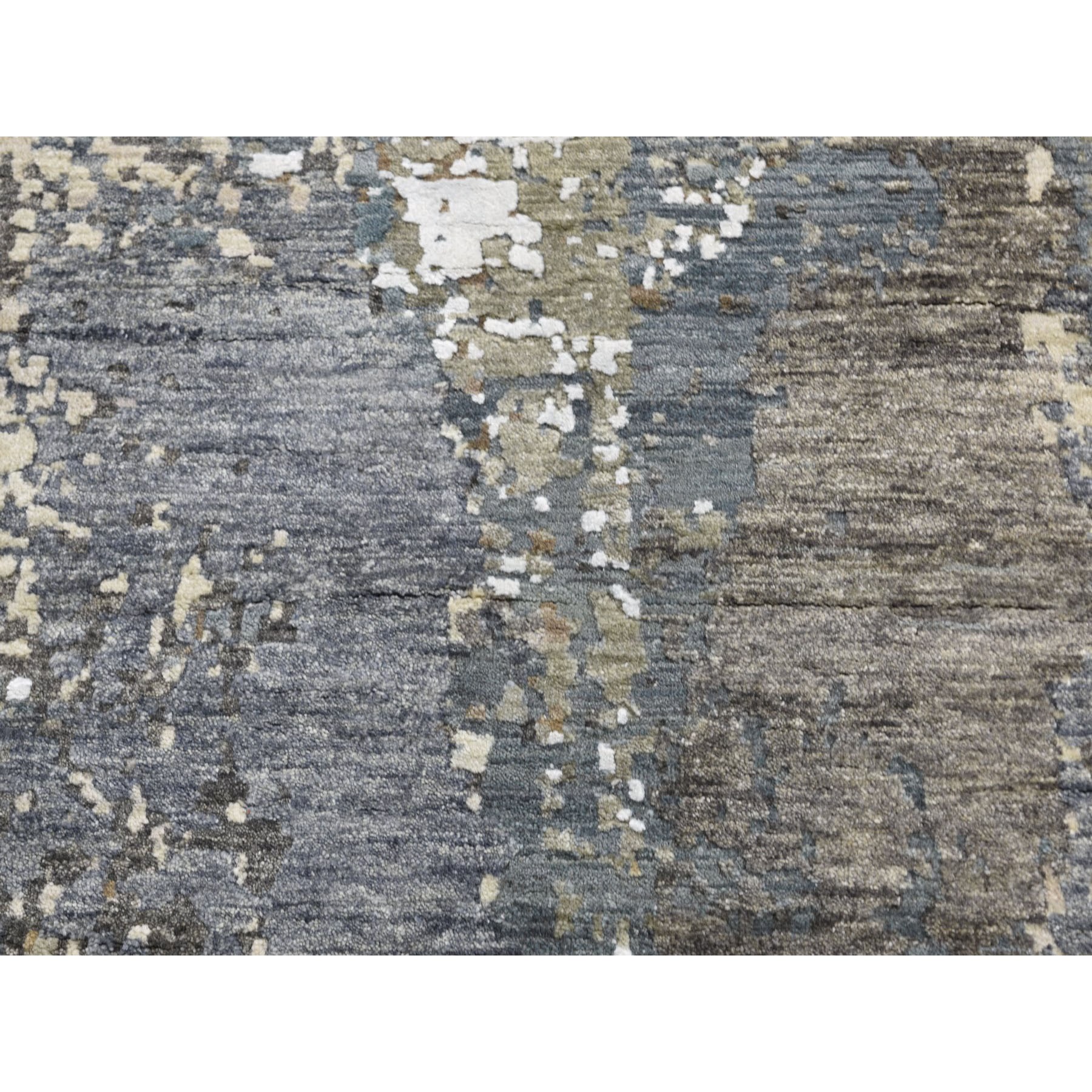 9-x12-3  Gray Abstract Design Wool and Silk Hi-Low Pile Hand Knotted Oriental Rug 