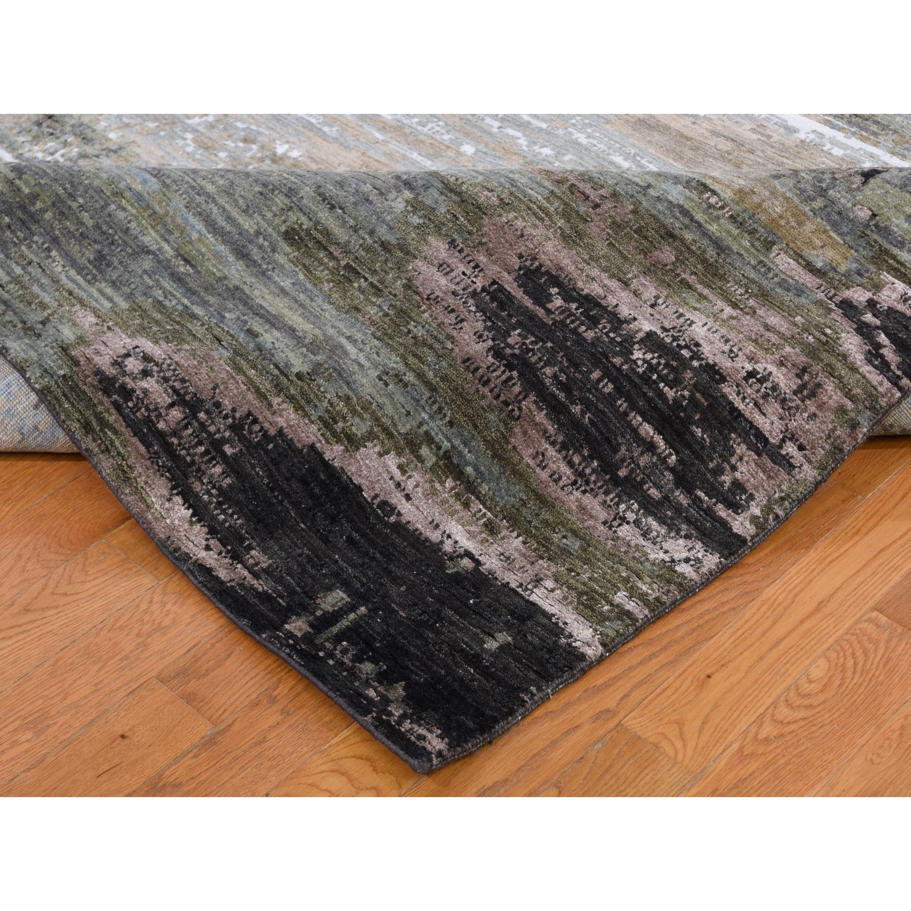 10-x14- Abstract Design Wool And Silk Hand Knotted Modern Oriental Rug 