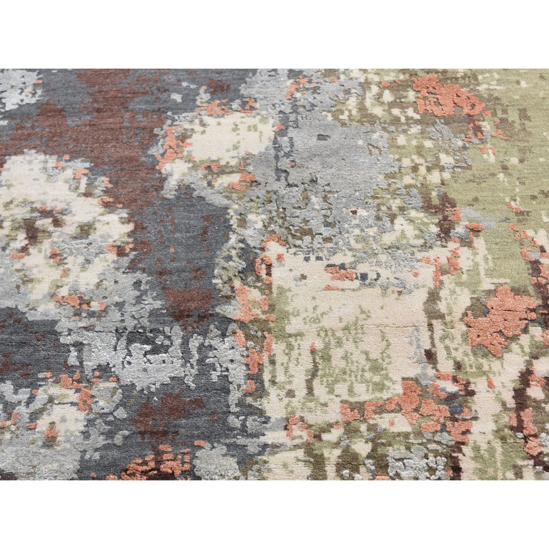 8-10 x12- Terracotta Abstract Design Wool And Pure Silk Hi And Low Pile Hand Knotted Oriental Rug 
