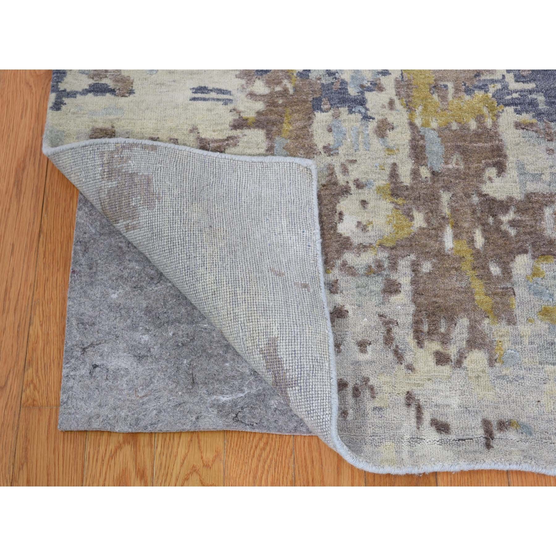 9-x11-9  Gray Hi-Low Pile Abstract Design Wool And Silk Hand Knotted Oriental Rug 
