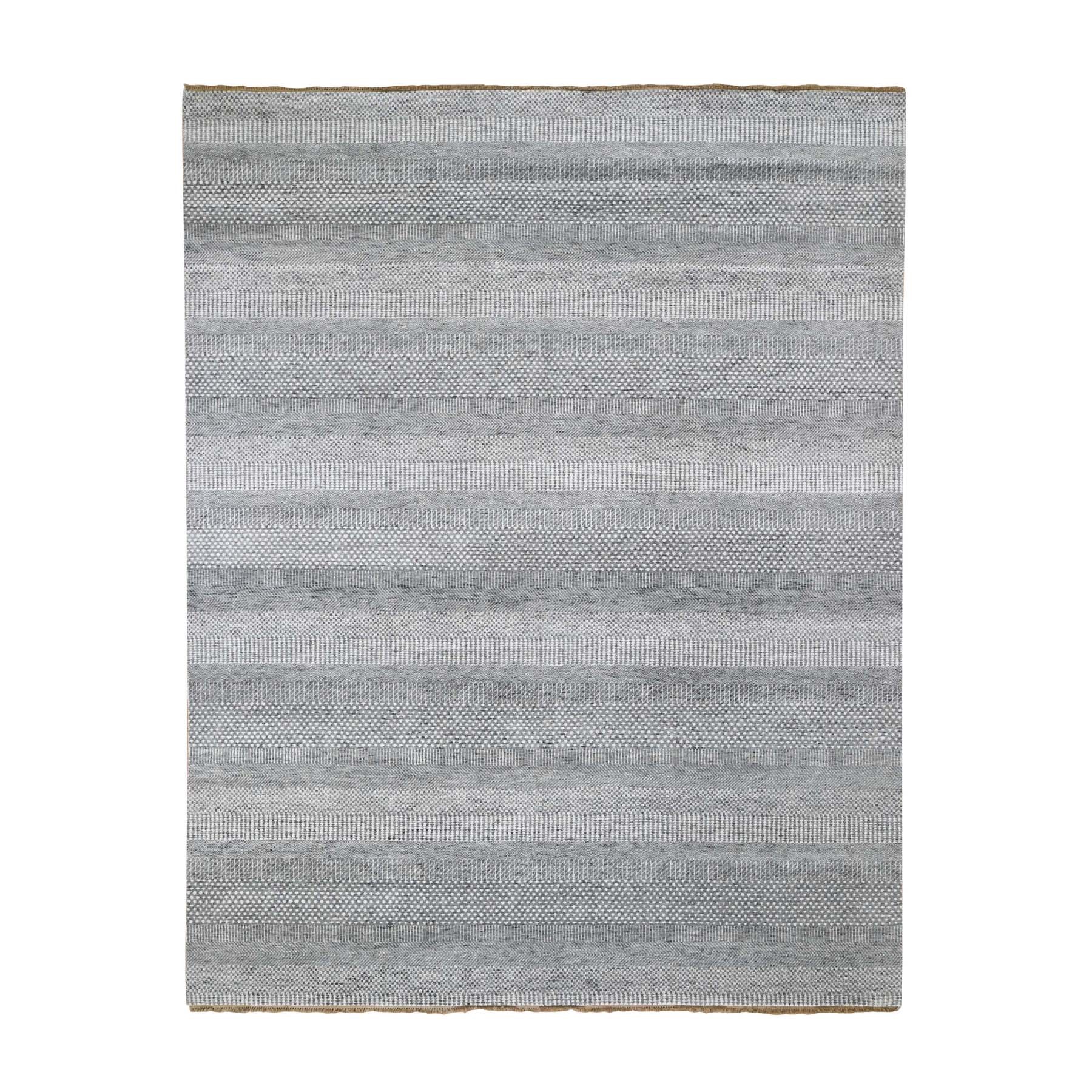 8'1"X10'2" Gray Undyed Natural Wool Grass Design Hand Knotted Oriental Rug moad76c7