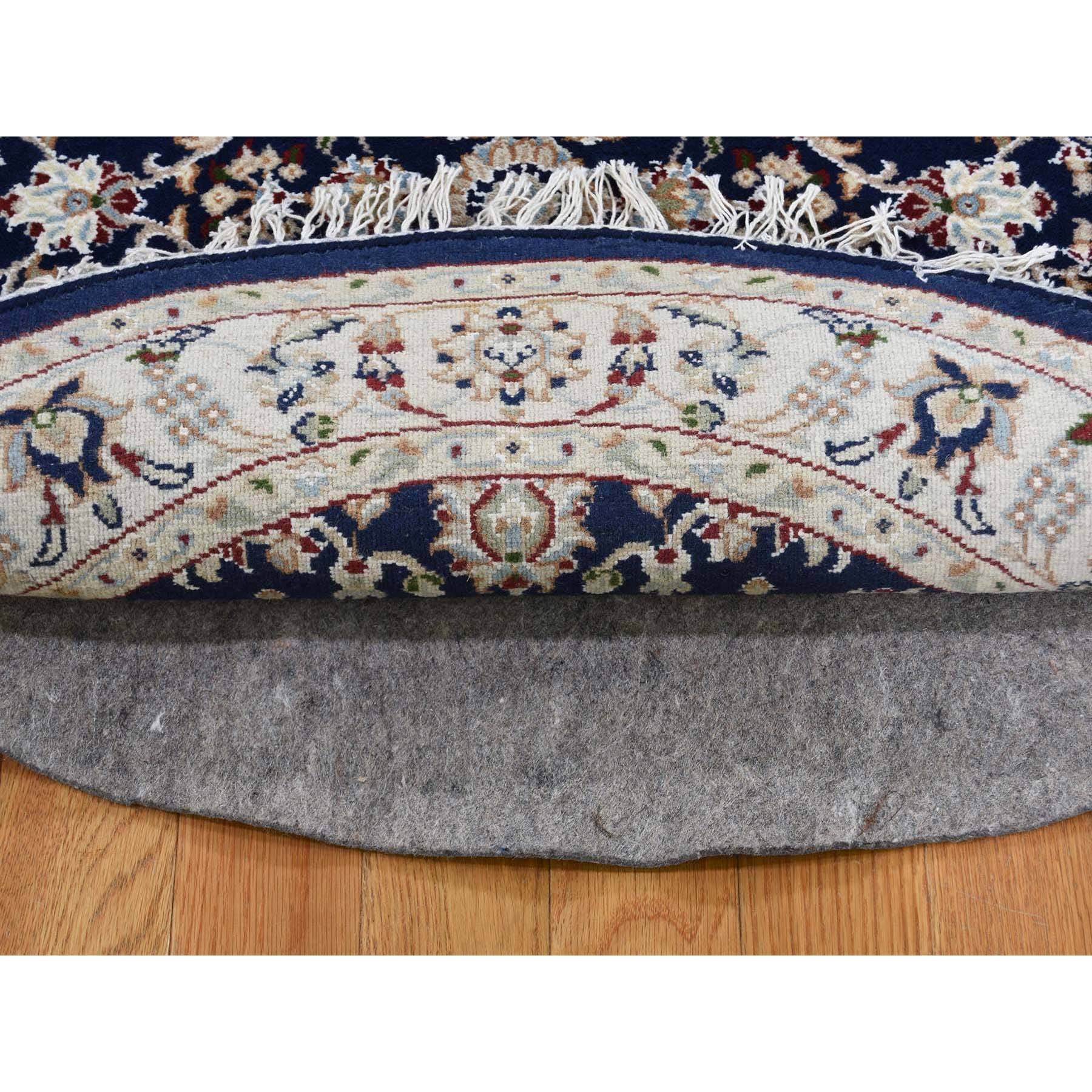 4-1 x4-1  Navy Blue Round Nain Wool And Silk All Over Design 250 KPSI Hand Knotted Oriental Rug 