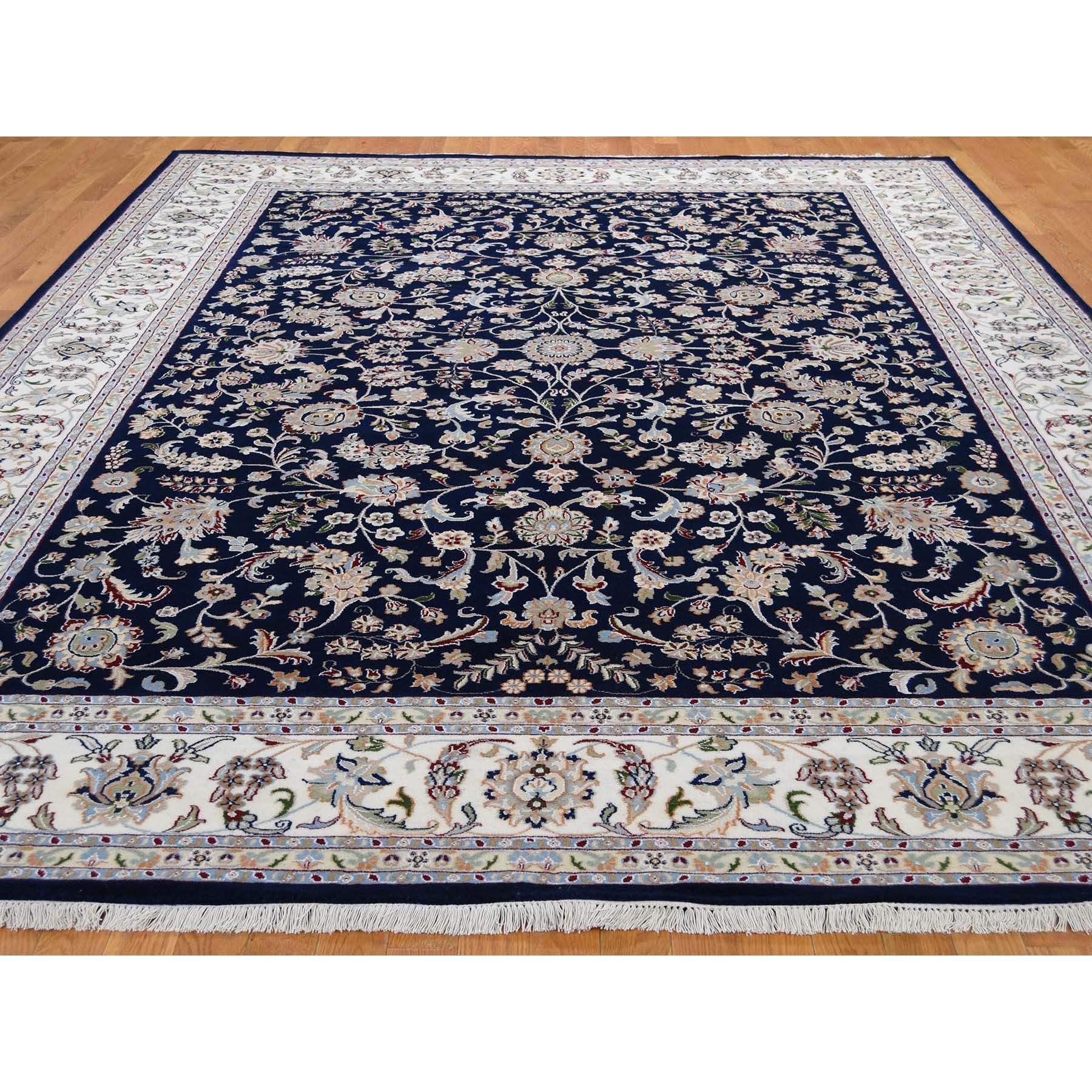8-1 x10-1  Navy Blue Rectangle Nain Wool And Silk All Over Design 250 KPSI Hand Knotted Oriental Rug 