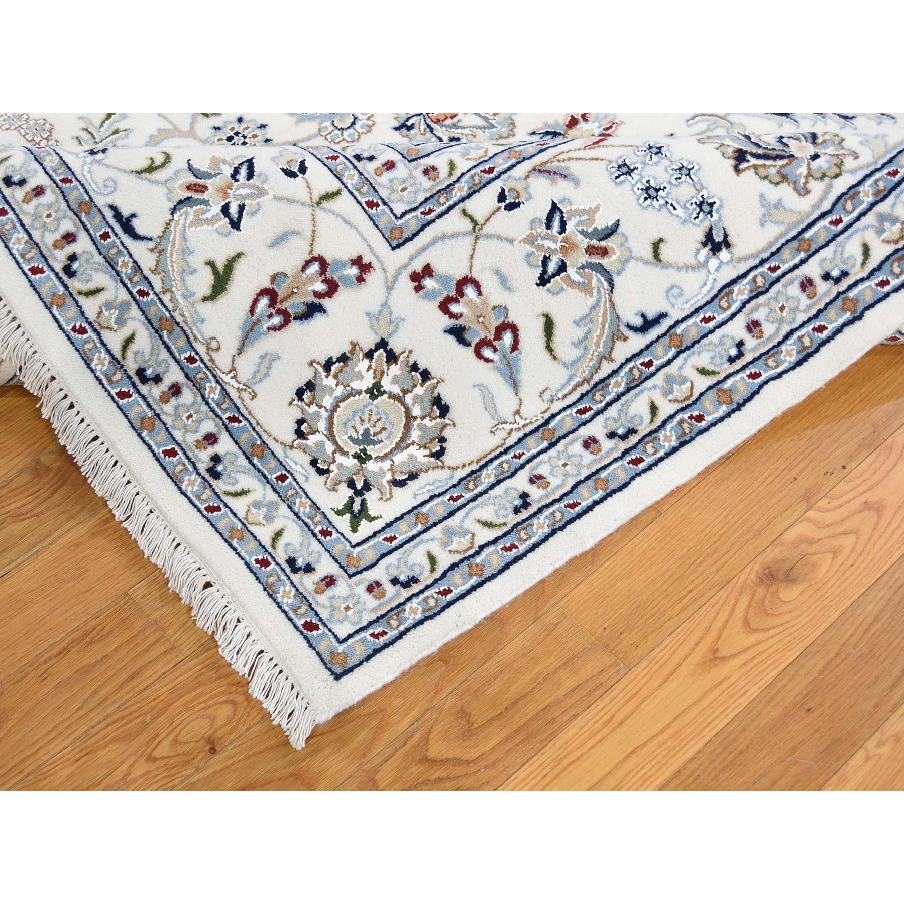 7-9 x10- Wool And Silk 250 KPSI Ivory Nain Hand-Knotted Oriental Rug 