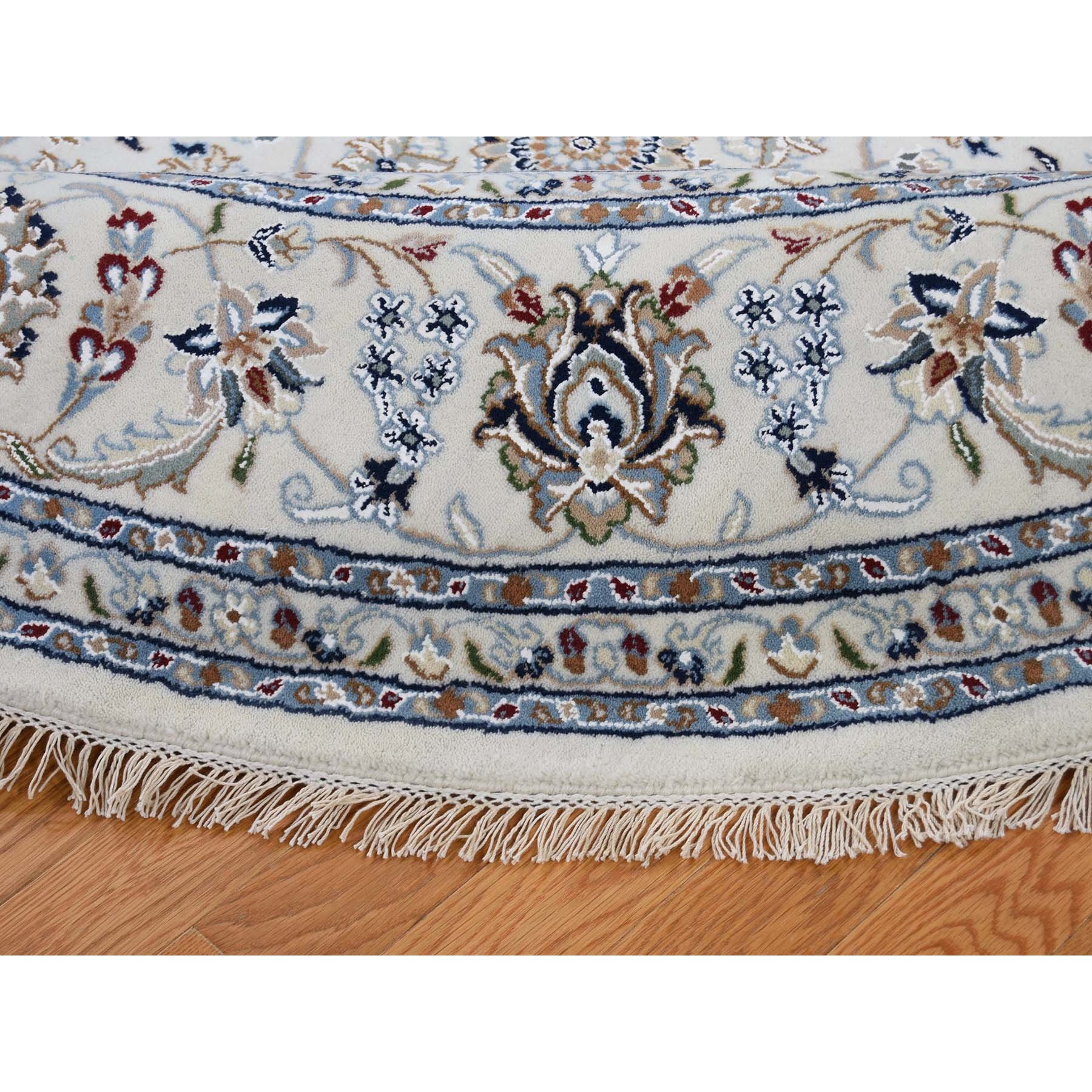 8-x8- Ivory Round Nain Wool And Silk All Over Design 250 KPSI Hand Knotted Oriental Rug 