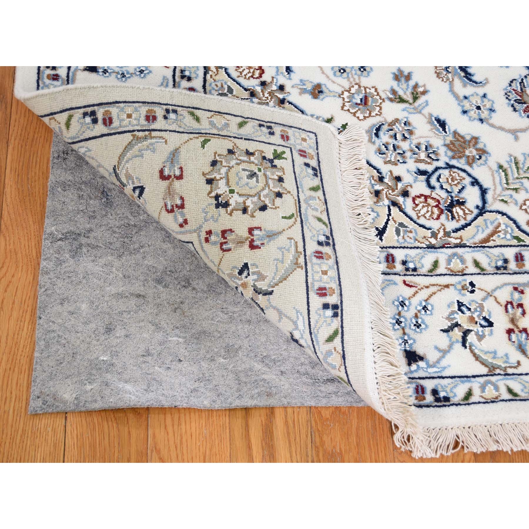 3'10"x6' Ivory Nain Wool And Silk 250 KPSI Hand Knotted Oriental Rug