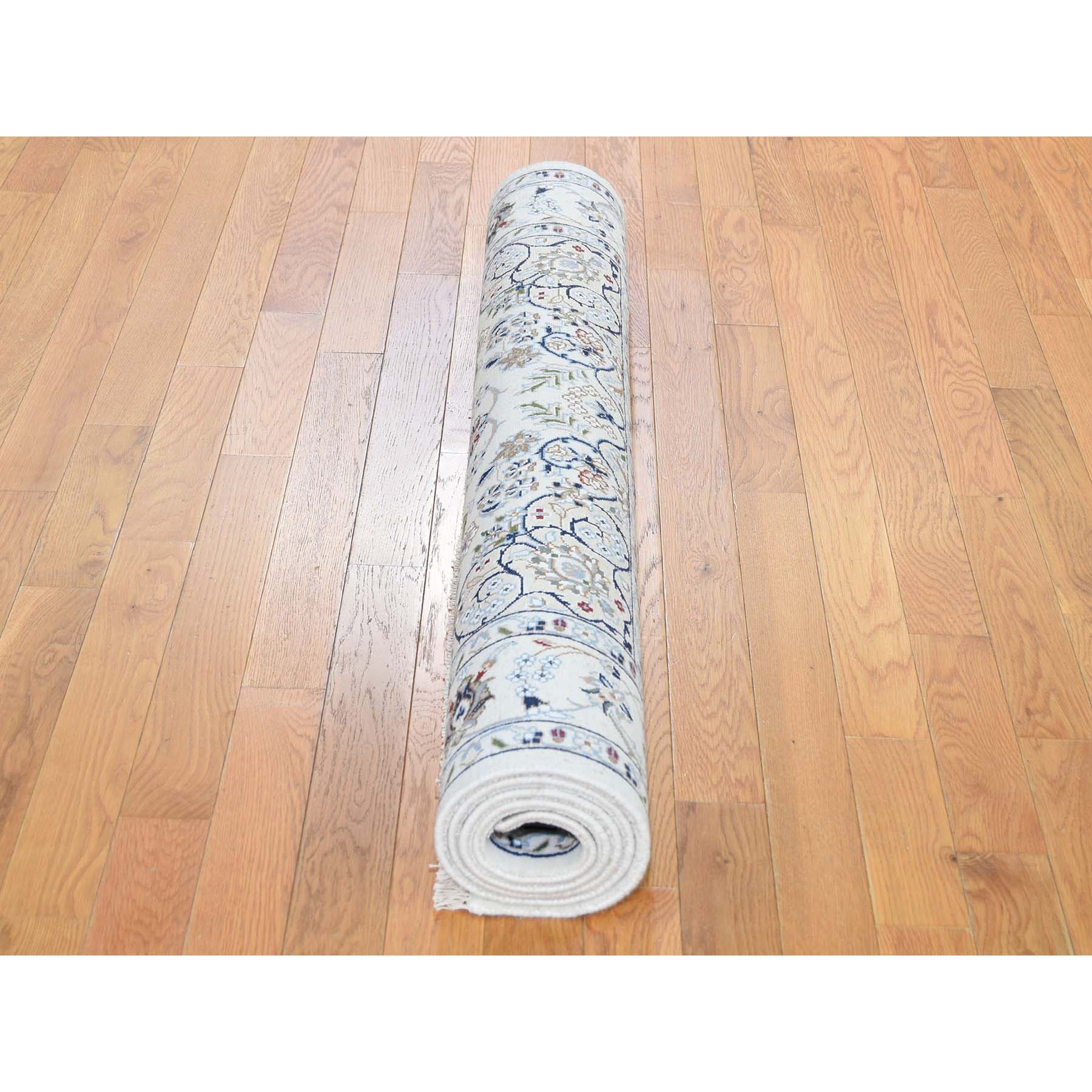 3'10"x6' Ivory Nain Wool And Silk 250 KPSI Hand Knotted Oriental Rug