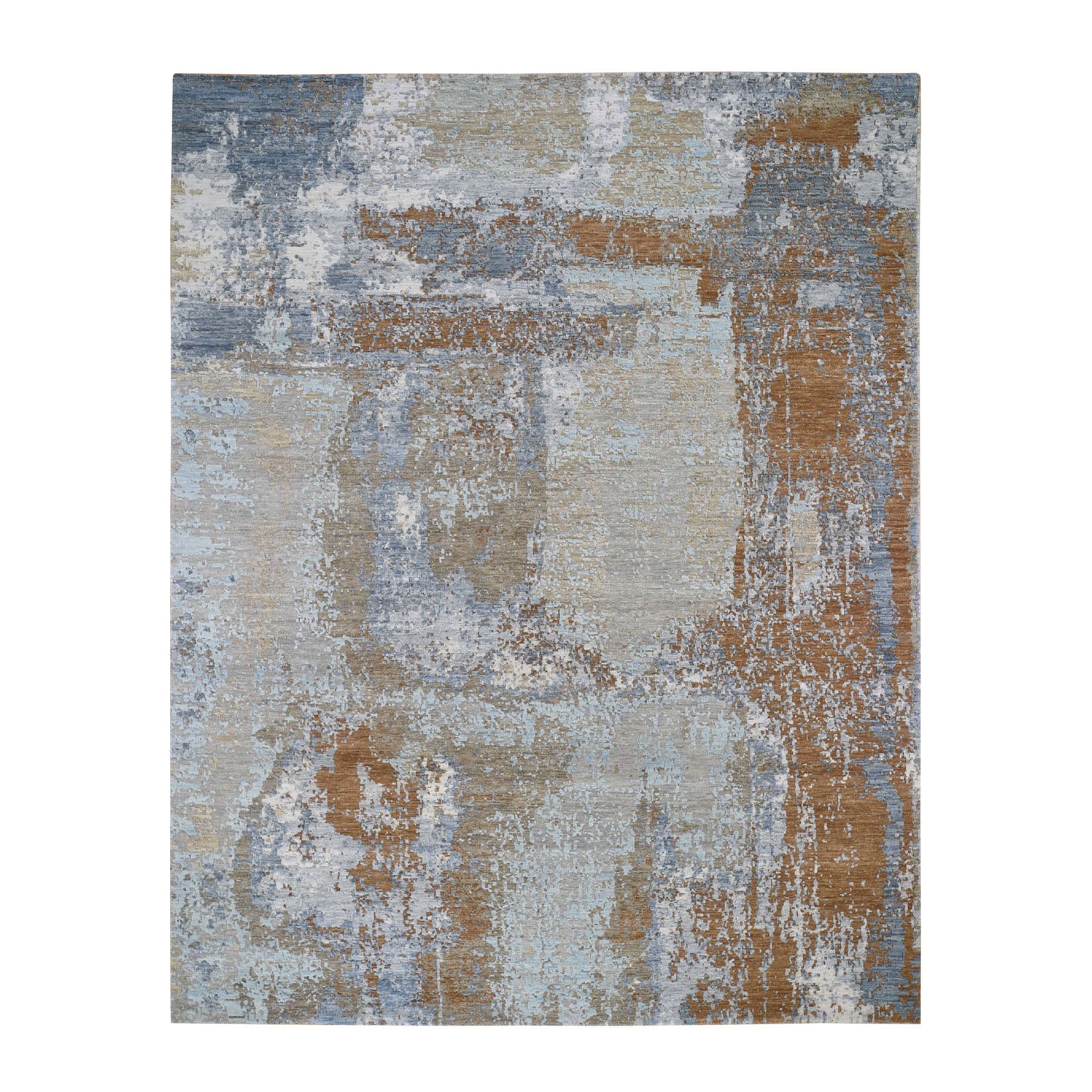 8-x10- Honey Brown Abstract Design Wool and Silk Tight Knot Hand Knotted Oriental Rug 