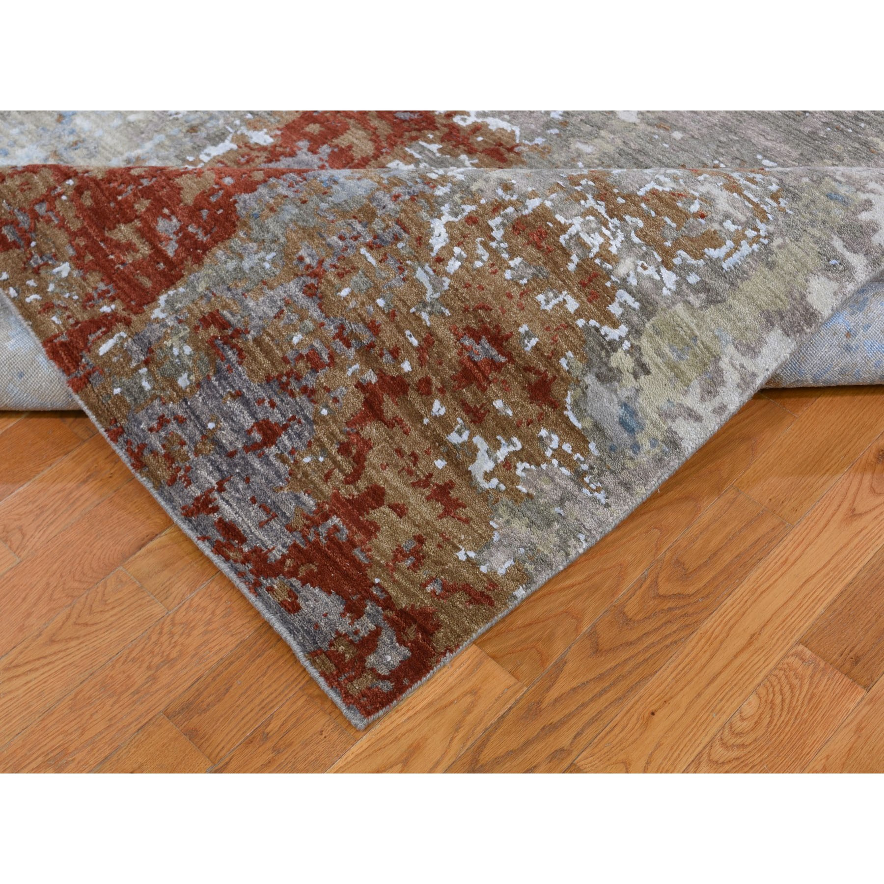 9-x12-3  Terracotta Abstract Design Wool and Silk Hi-Low Pile Tight Knot Hand Knotted Oriental Rug 