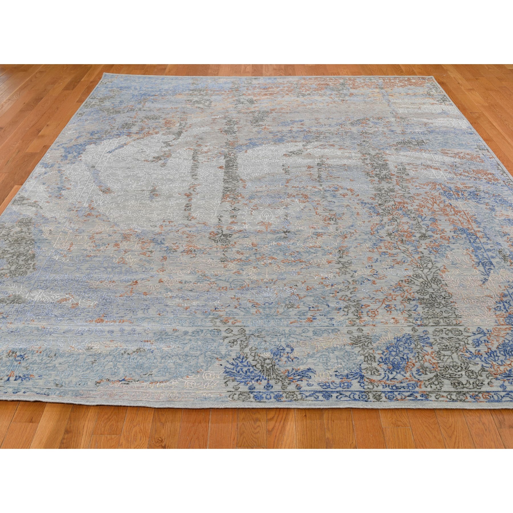 8-1 x9-10  Transitional Erased Floral Design Wool And Silk Hand Knotted Oriental Rug 