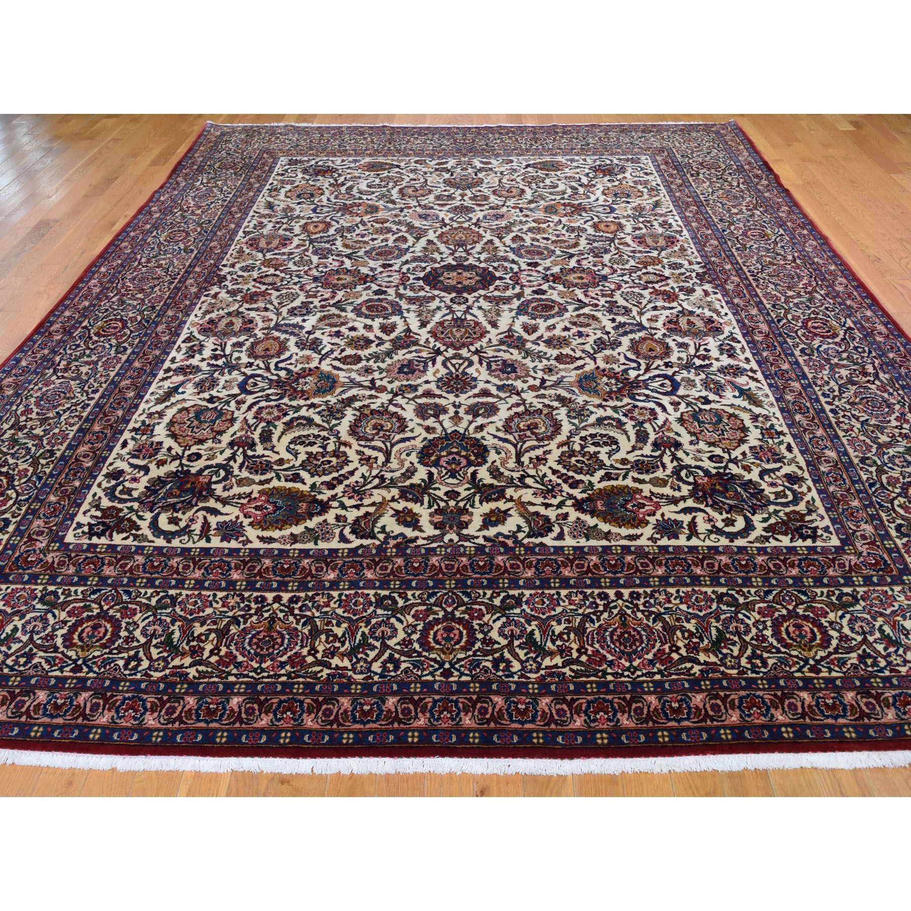 8-10 x12-2  Ivory Antique Persian Kashan Full Pile Exc Condition Pure Wool Hand Knotted Oriental Rug 