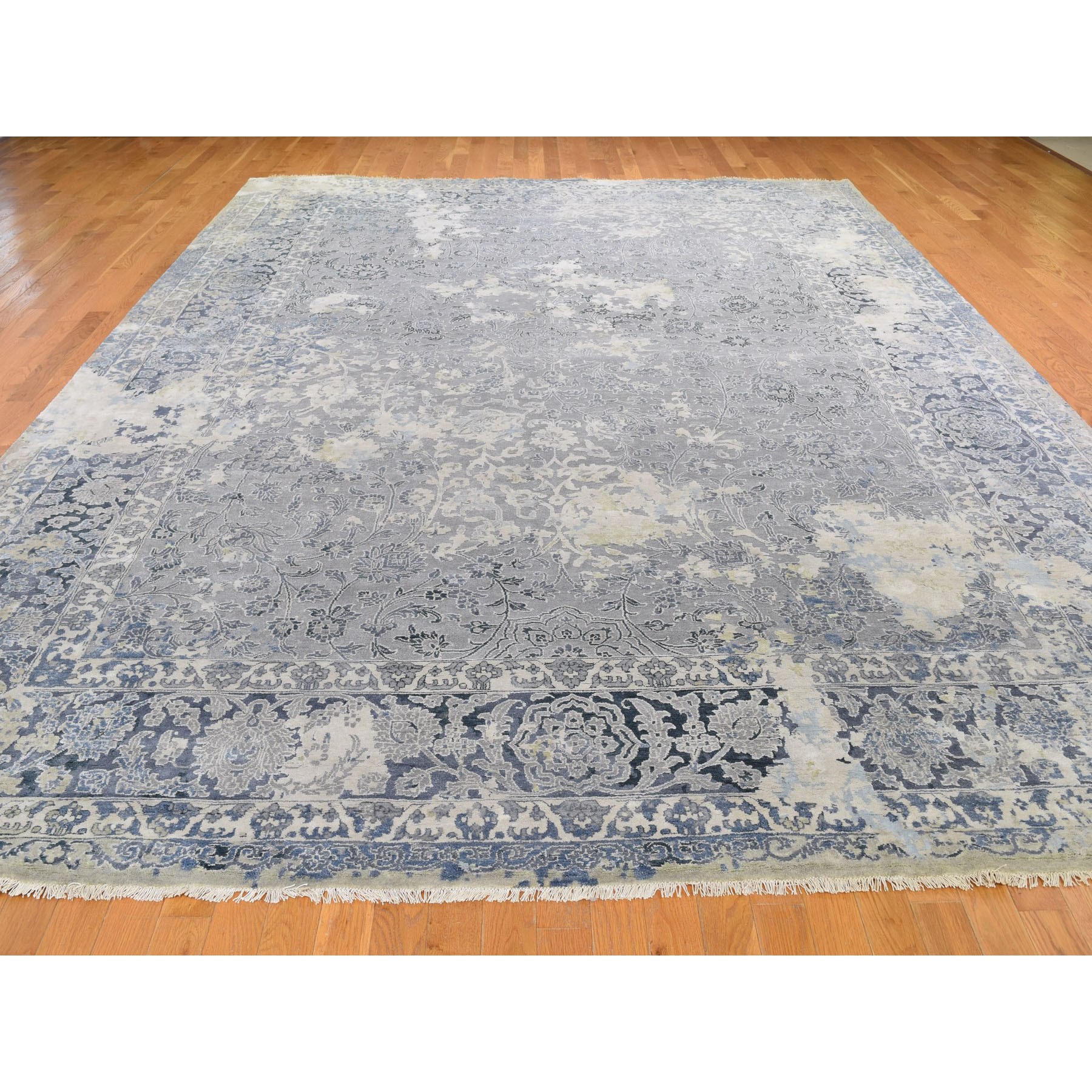 10-x13-10  Gray Broken Persian Design With Pure Silk Hand Knotted Oriental Rug 