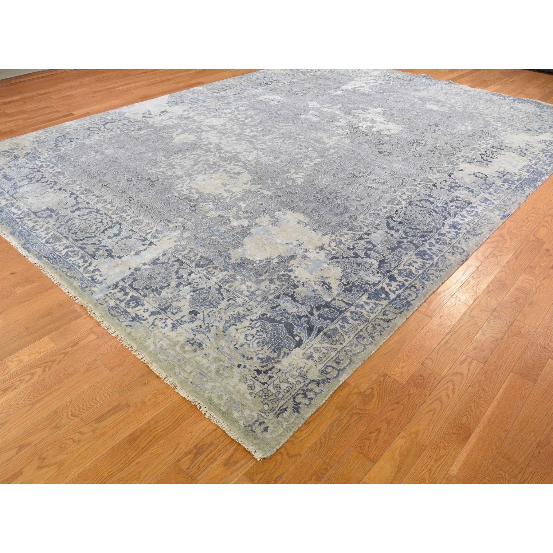 10-x13-10  Gray Broken Persian Design With Pure Silk Hand Knotted Oriental Rug 