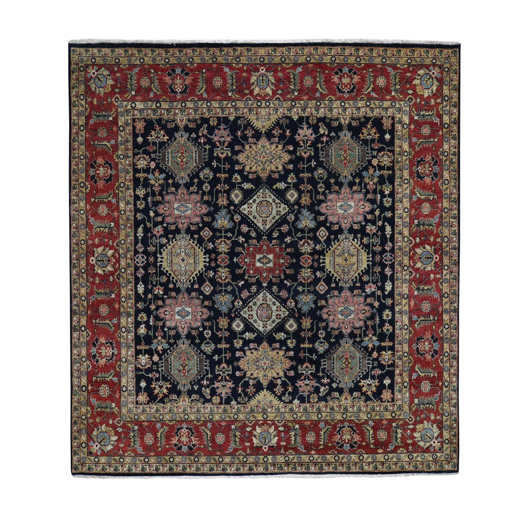 9'10"X9'10" Square Black Hand Knotted Karajeh Design Pure Wool Oriental Rug moad77ca