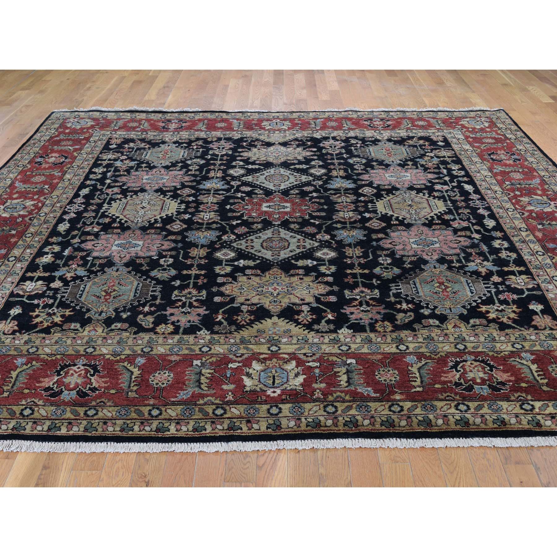9-10 x9-10  Square Black Hand Knotted Karajeh Design Pure Wool Oriental Rug 