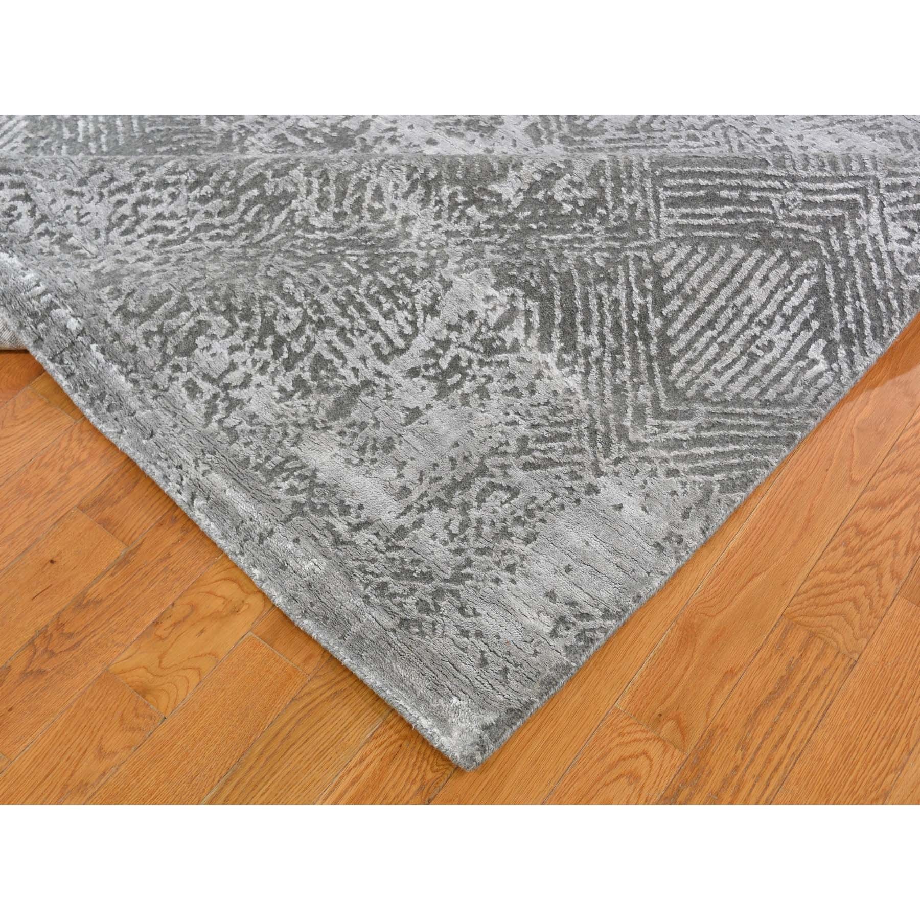 9-10 x14-2  Gray Erased Design Wool And Silk Hand Loomed Oriental Rug 