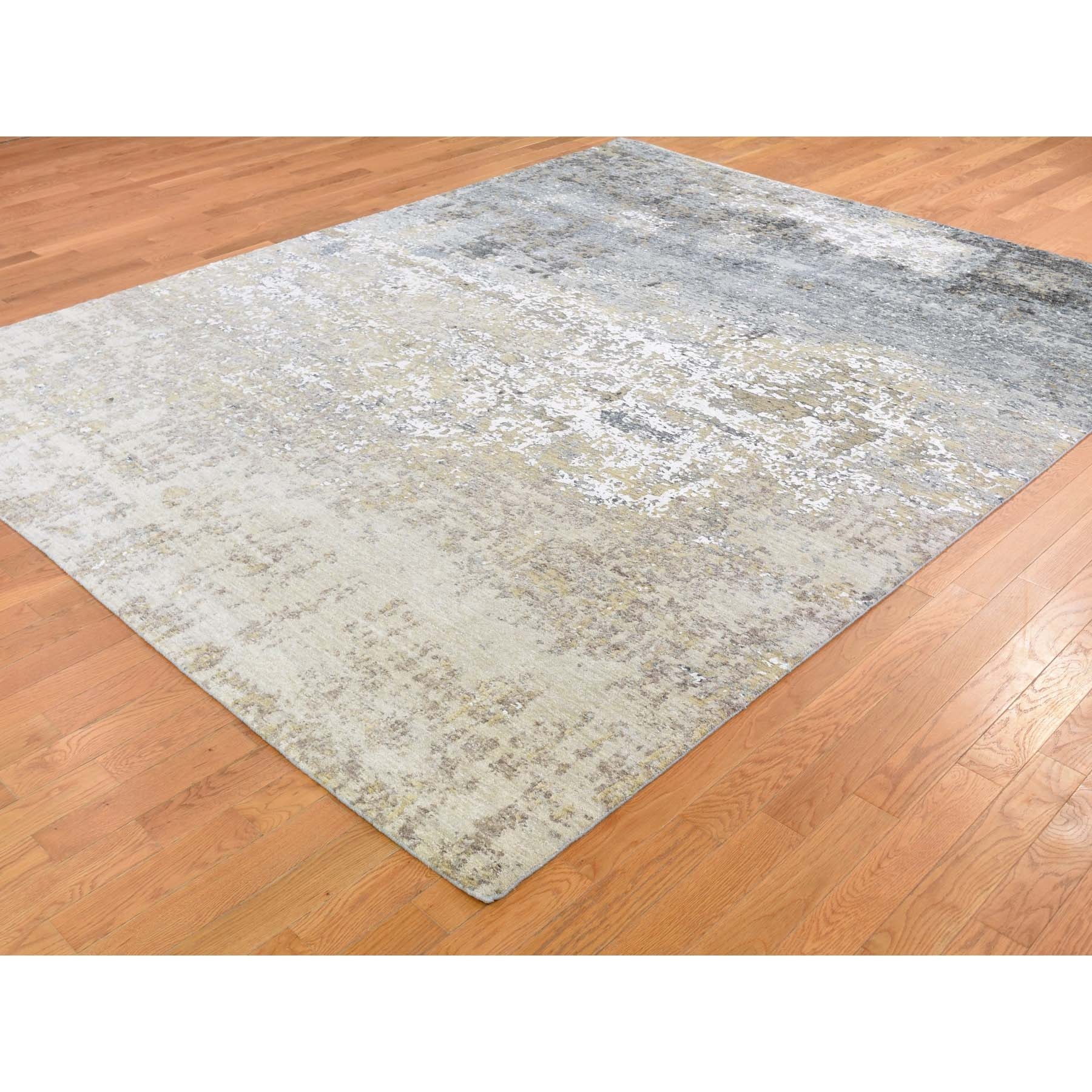 8-x10-2  Ivory Abstract Design Wool and Silk Hi-Low Pile Denser Weave Hand Knotted Oriental Rug 