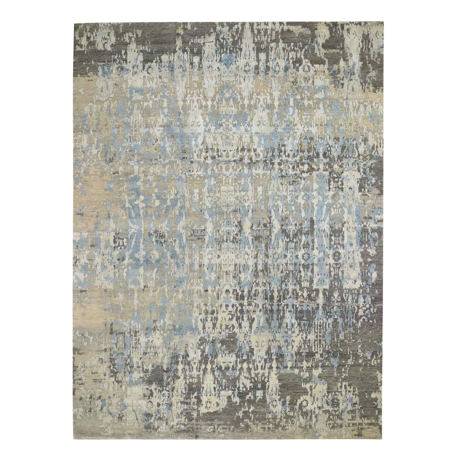 9'X11'9" Blue Abstract Design Wool And Pure Silk Denser Weave Hand Knotted Modern Rug moad77c9