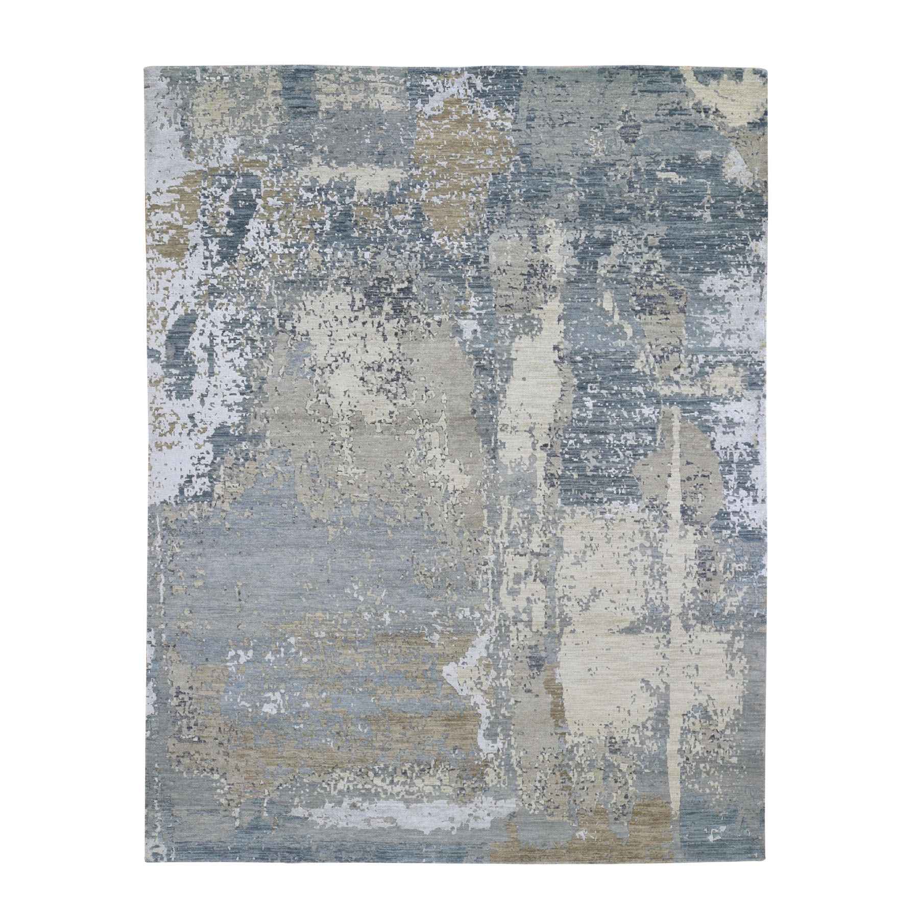 8'X10'2" Gray Abstract Design Wool And Silk Denser Weave Hand Knotted Modern Rug moad77dc