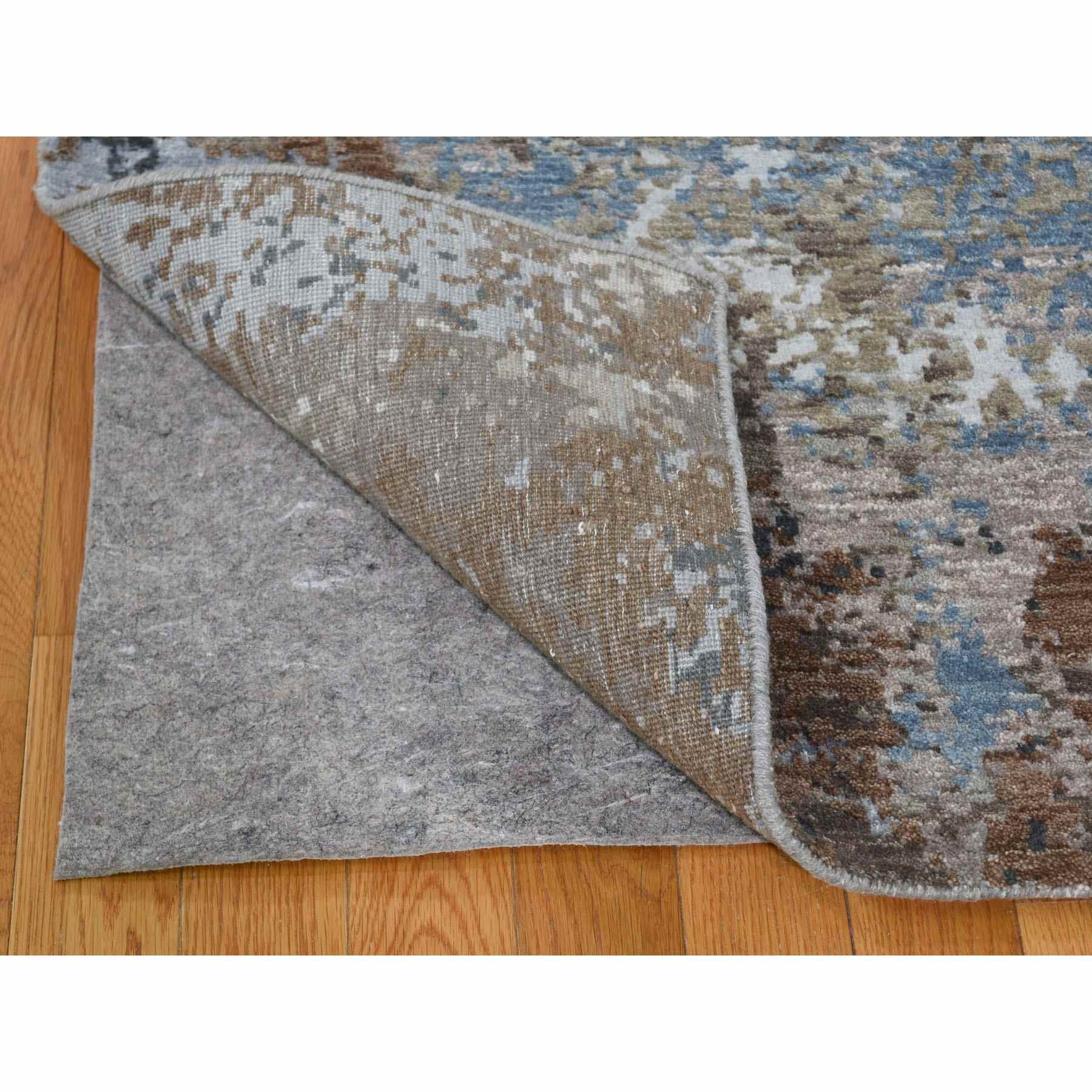 7-10 x10- Blue Abstract Design Wool and Silk Hi-Low Pile Denser Weave Hand Knotted Oriental Rug 