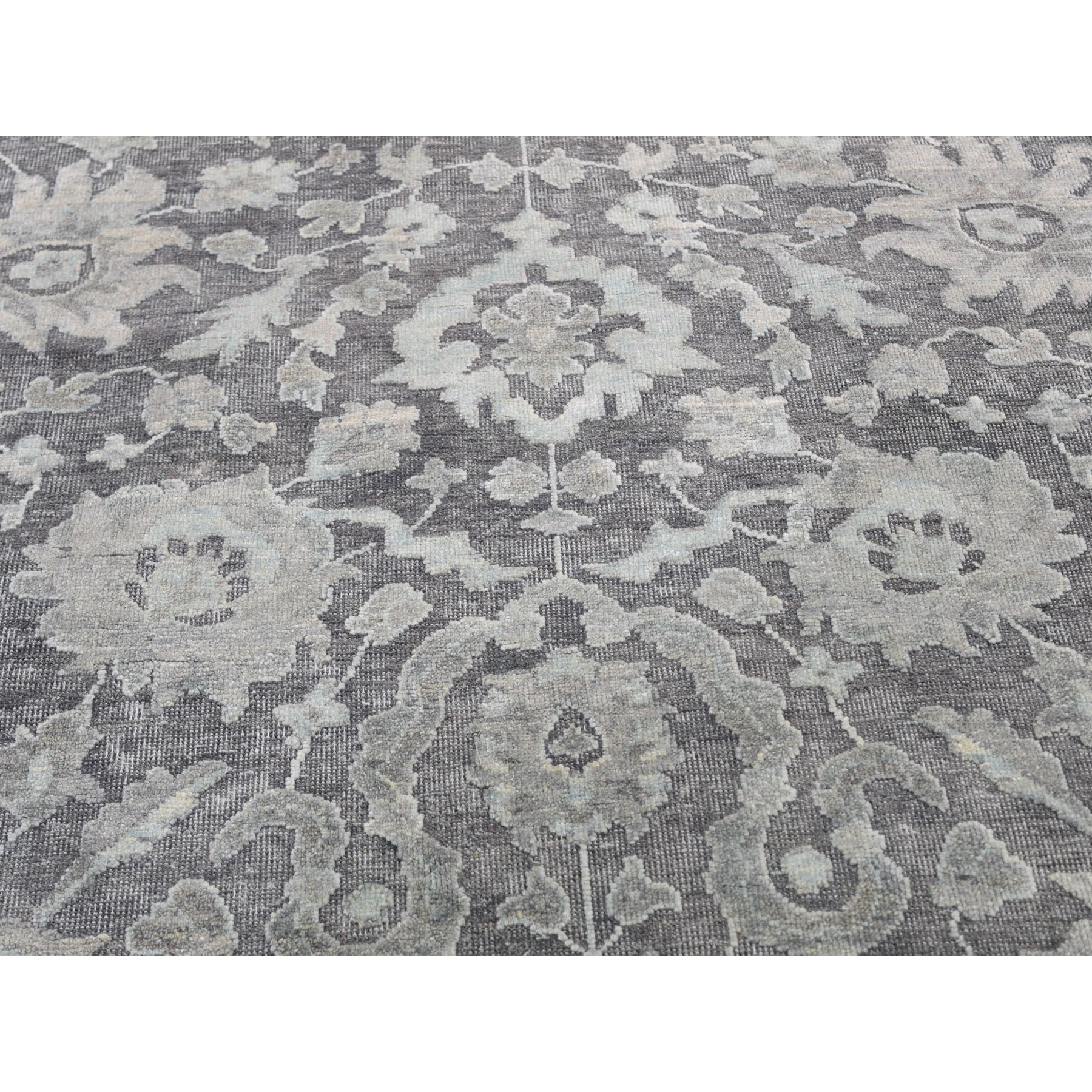 8-x8- Round Hand Knotted Oushak Influence Silk with Textured Wool Oriental Rug 