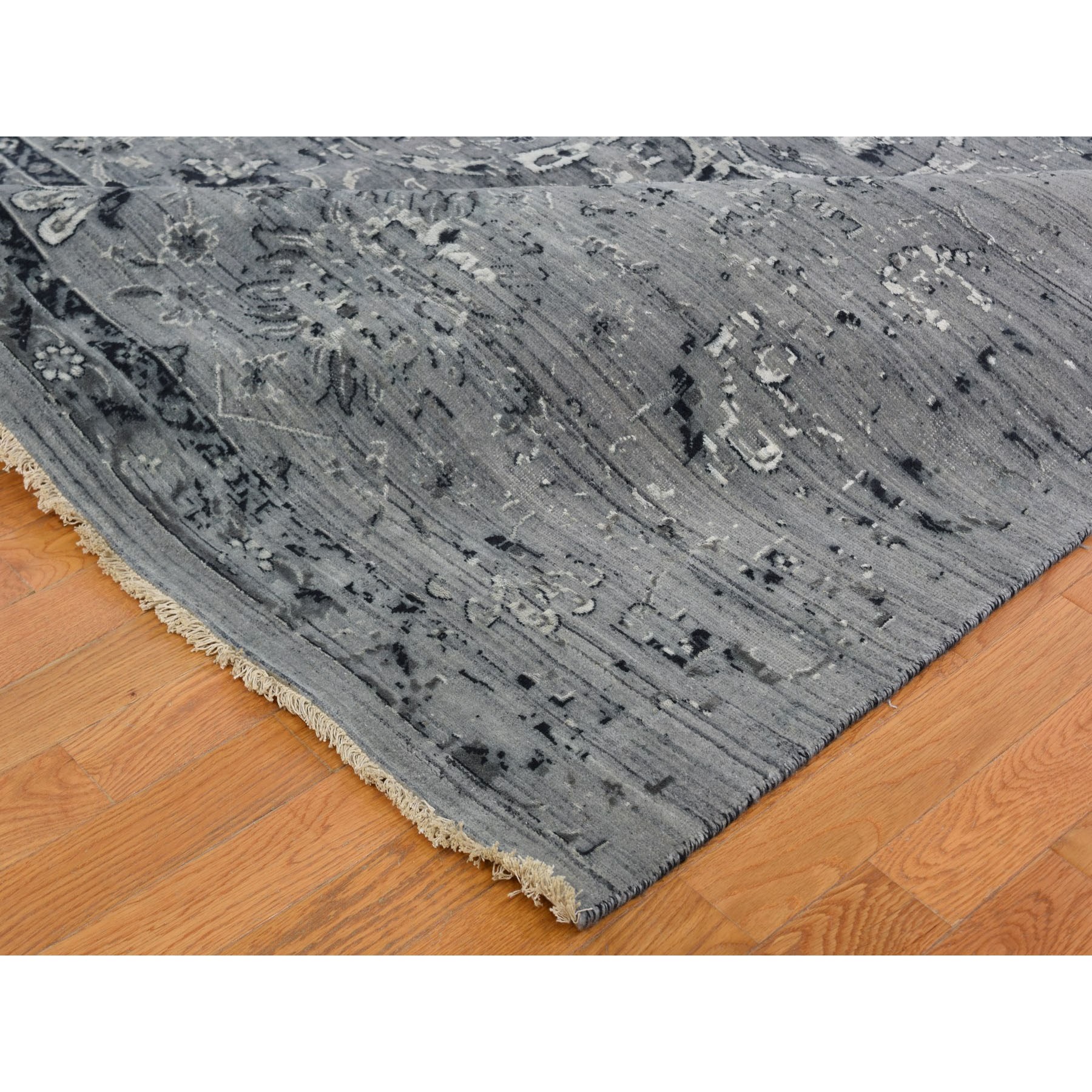 12-1 x17-8  Gray Oversized Broken Persian Erased Design Silk With Textured Wool Hand Knotted Oriental Rug 