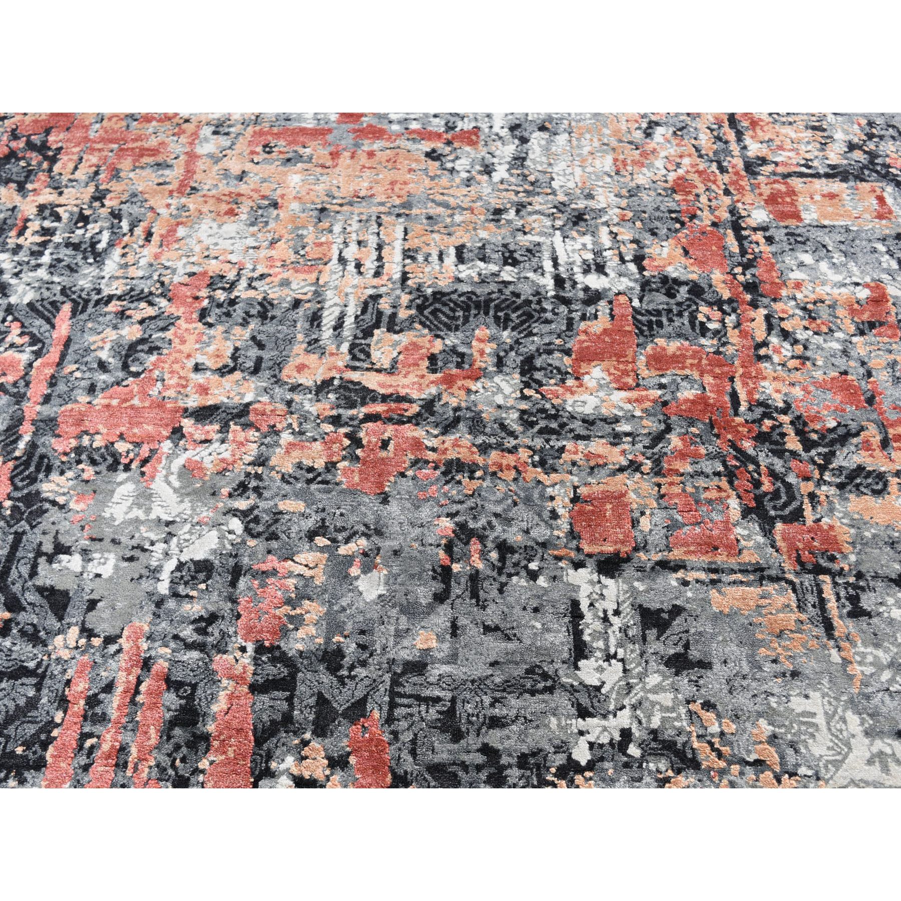 7-9 x10-1  Salmon Abstract Design Wool And Silk Hand Knotted Modern Rug 