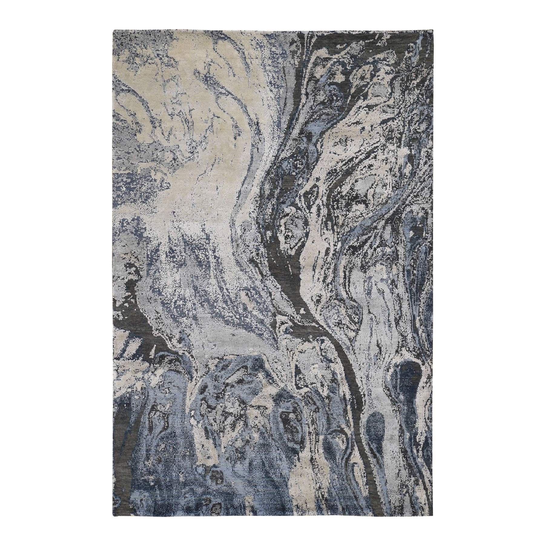 6'X9'2" Blue Geological Design Wool And Pure Silk Hand Knotted Oriental Rug moad778c