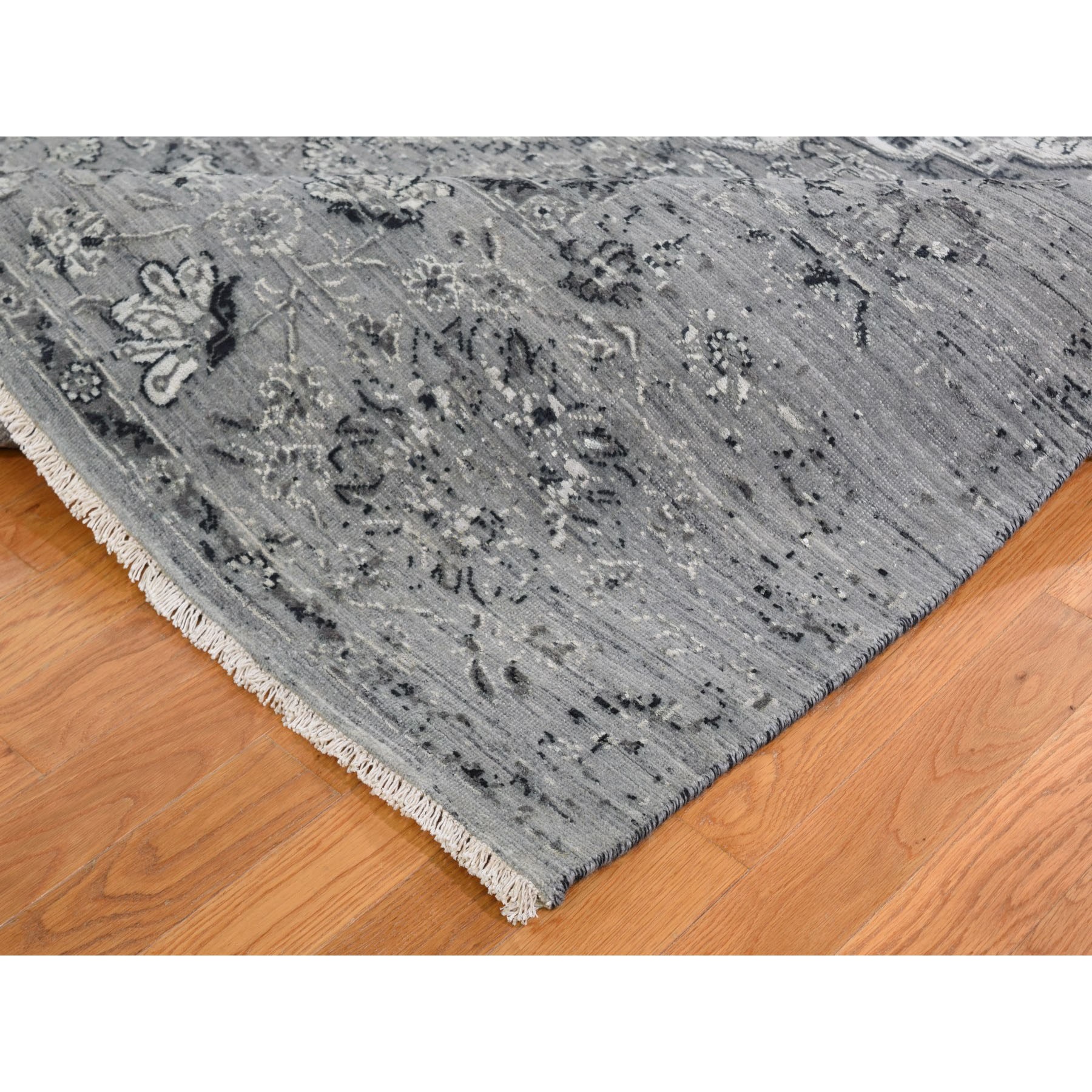 8-x10- Gray Broken Persian Erased Design Silk With Textured Wool Hand Knotted Oriental Rug 