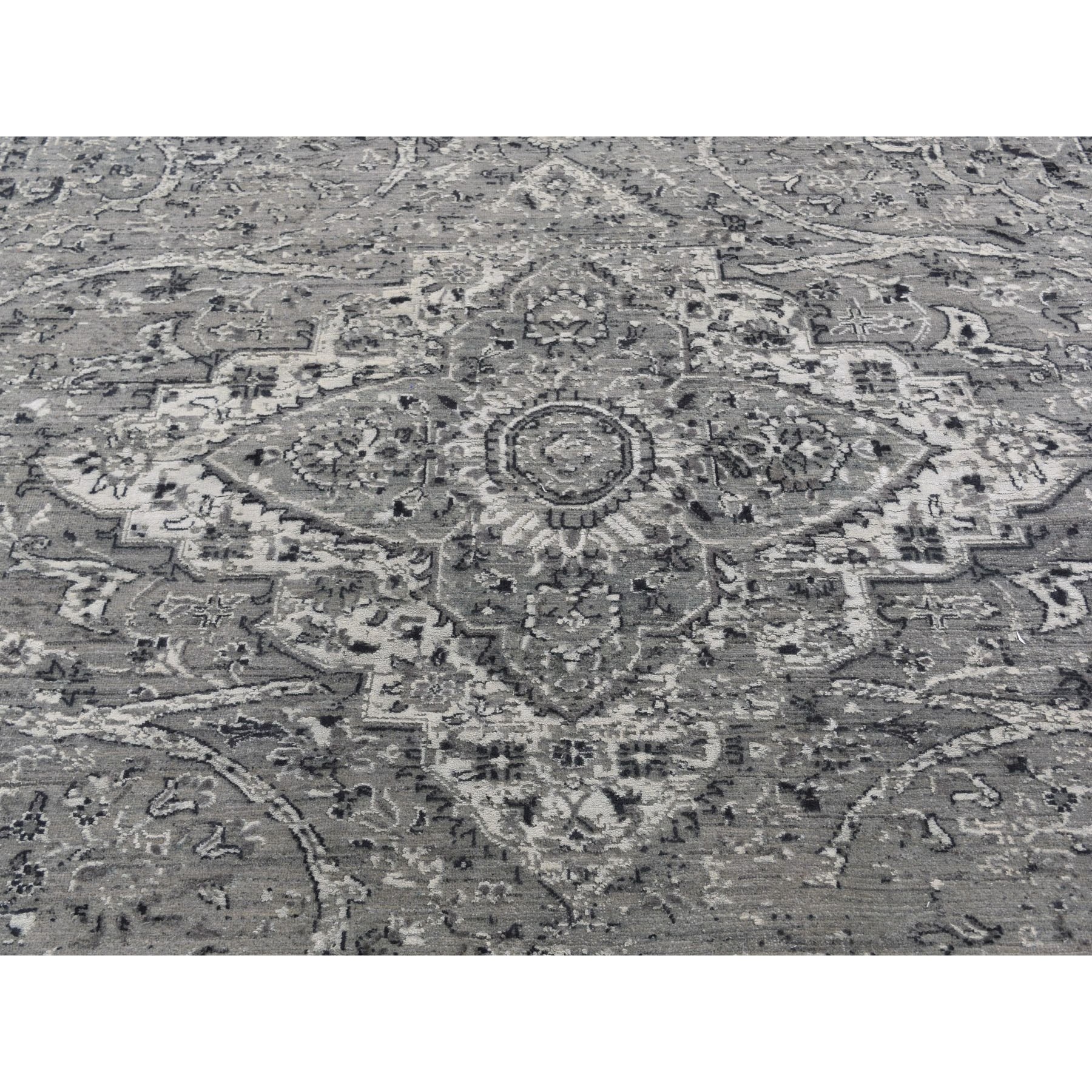 8-x10- Gray Broken Persian Erased Design Silk With Textured Wool Hand Knotted Oriental Rug 