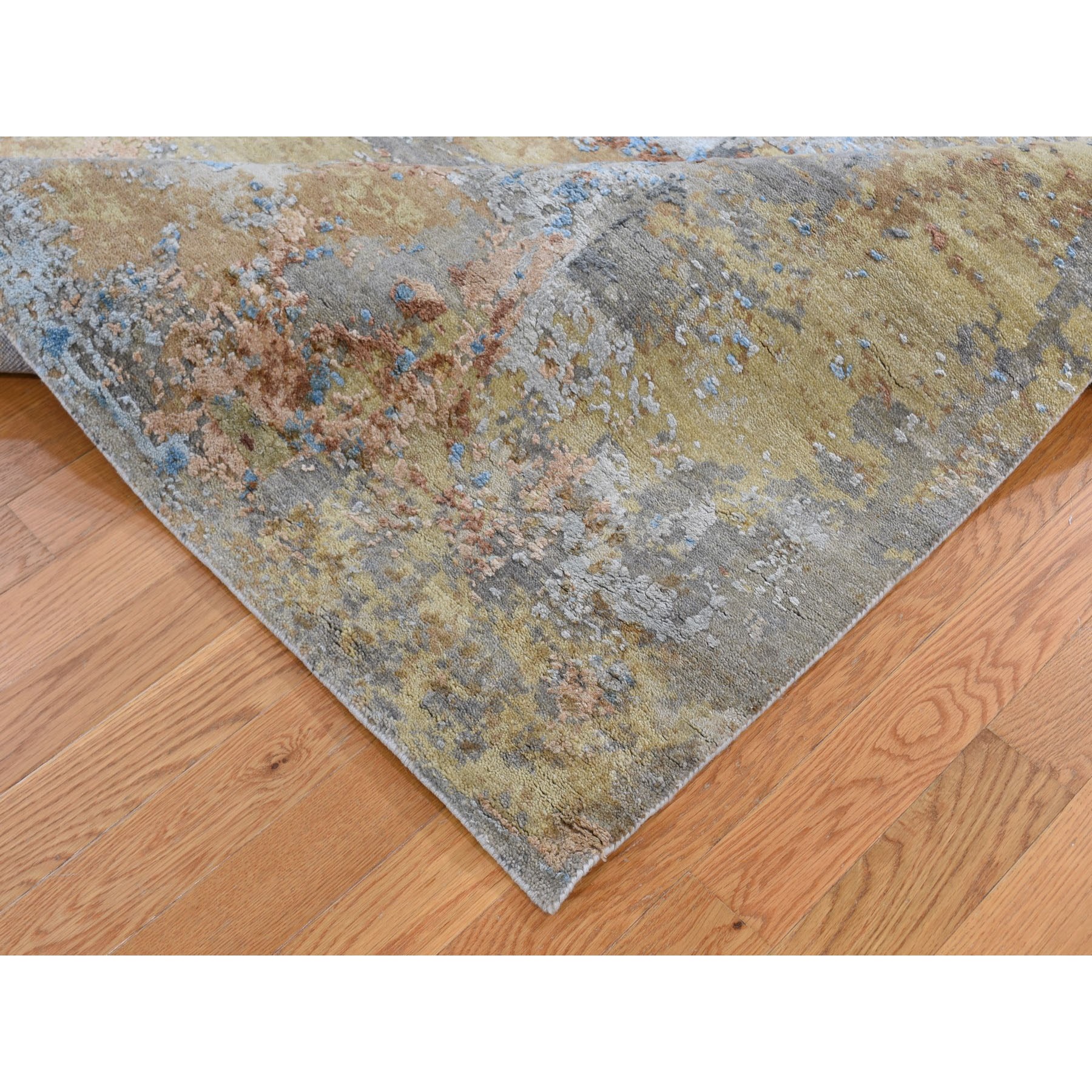 5-1 x7- Honey Mustard Abstract Design Wool And Pure Silk Hand Knotted Oriental Rug 
