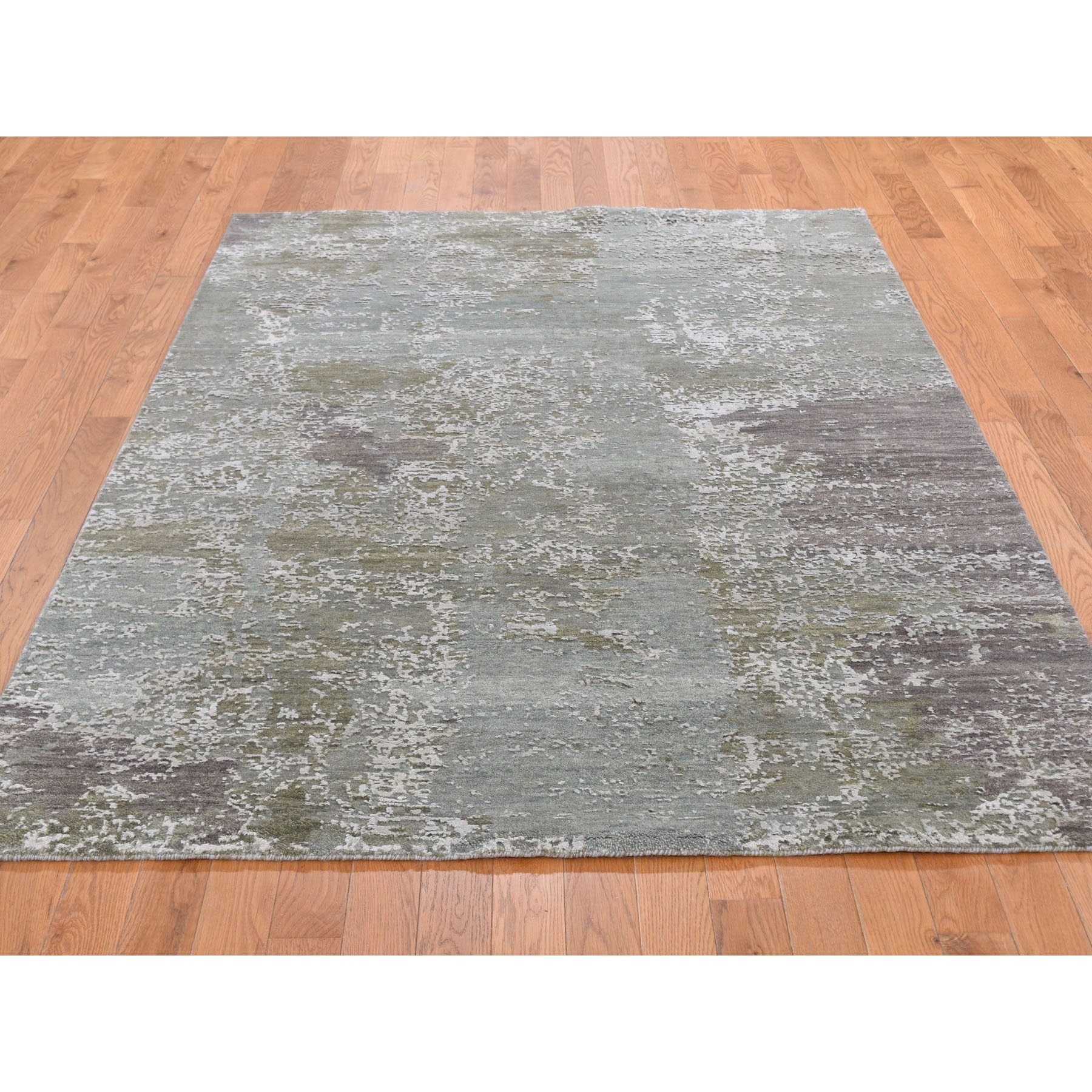 5-x7- Gray Abstract Design Wool And Pure Silk Hand Knotted Oriental Rug 