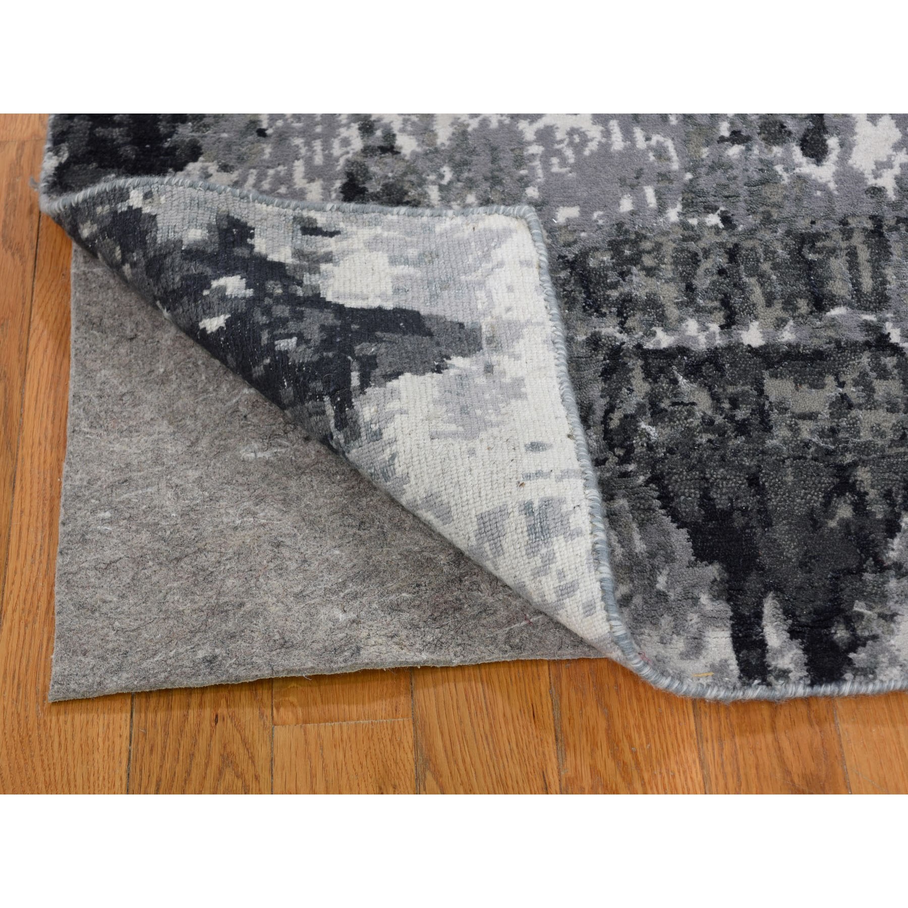 6-1 x9-2  Black Hi And Low Pile Wool And Silk Abstract Design Hand Knotted Rug 