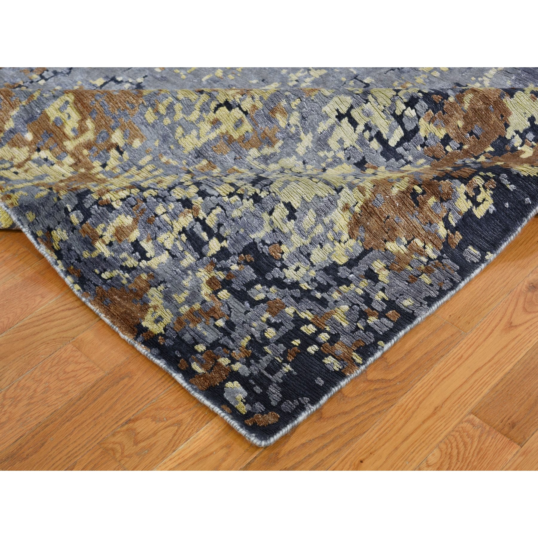 9-x11-9  Gray Abstract Design Wool and Silk Hi-Low Pile Hand Knotted Oriental Rug 