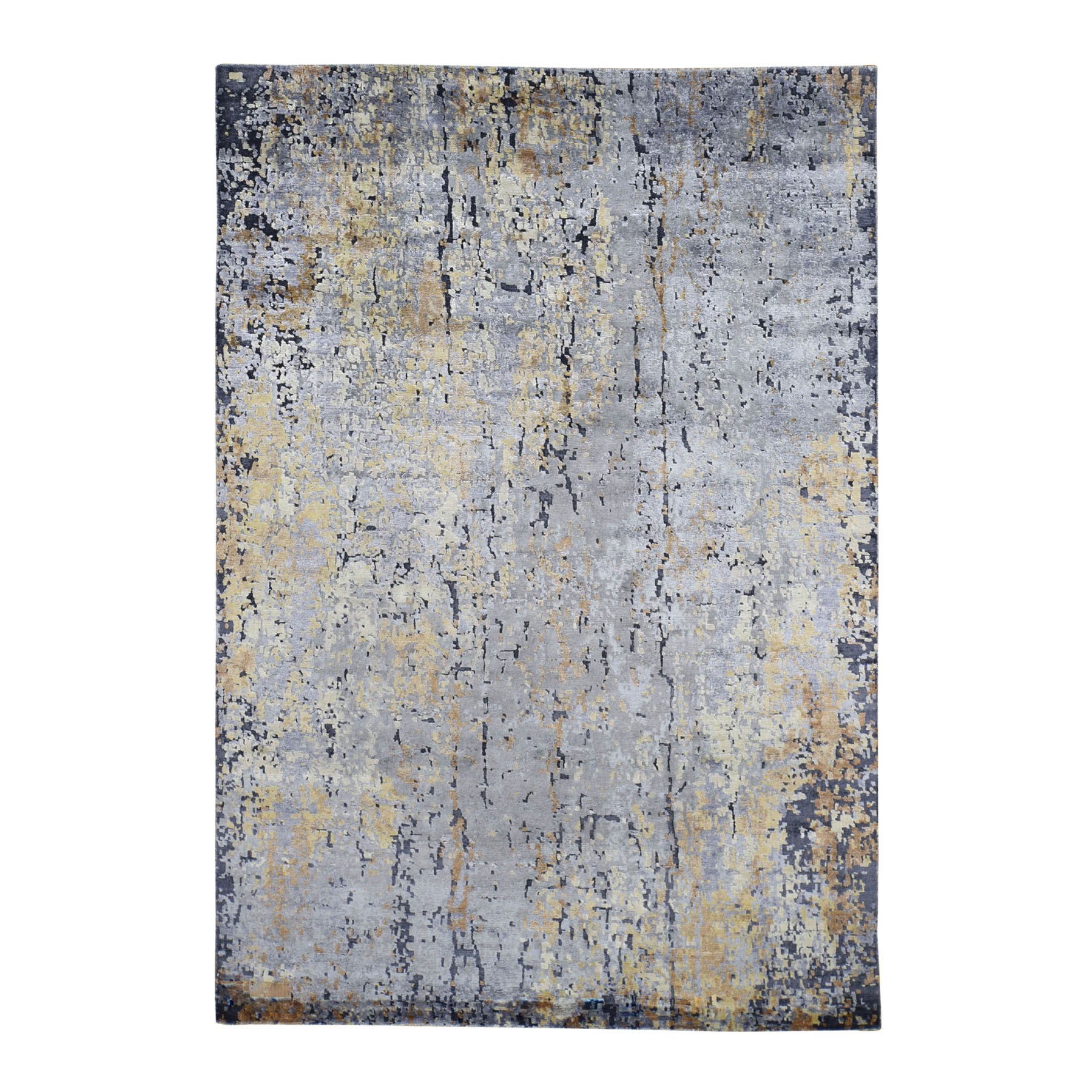 6'X9' Gray Abstract Design Wool And Silk Hi-Low Pile Hand Knotted Oriental Rug moad779e
