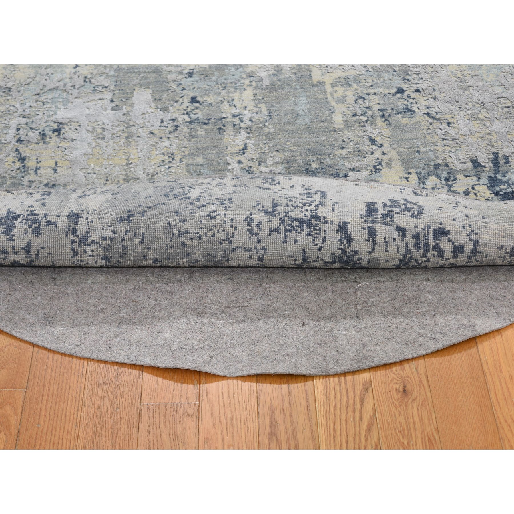6-x6- Gray Abstract Design Wool And Pure Silk Hand Knotted Round Oriental Rug 