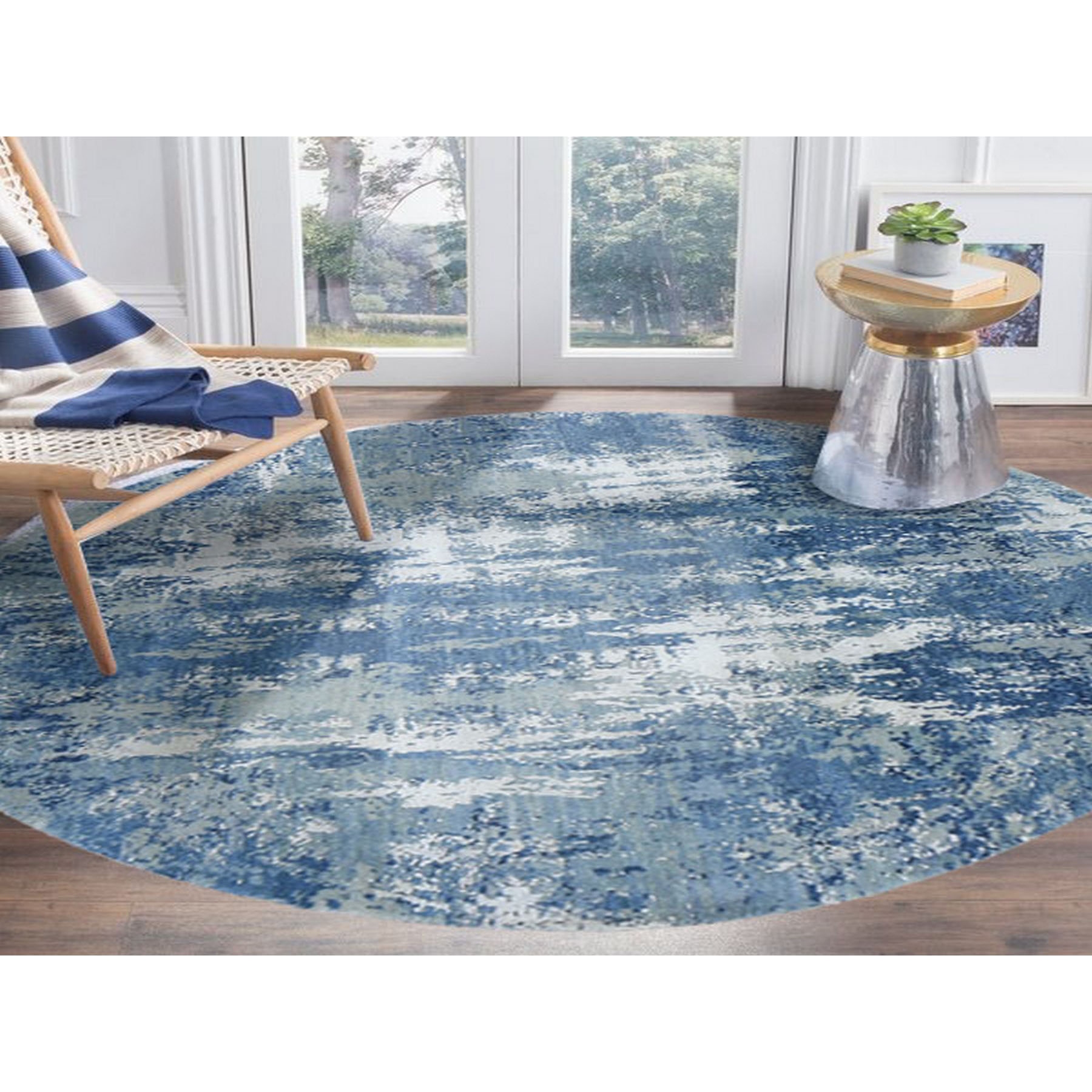 6-2 x6-2  Blue Abstract Design Wool and Pure Silk Hand Knotted Round Oriental Rug 