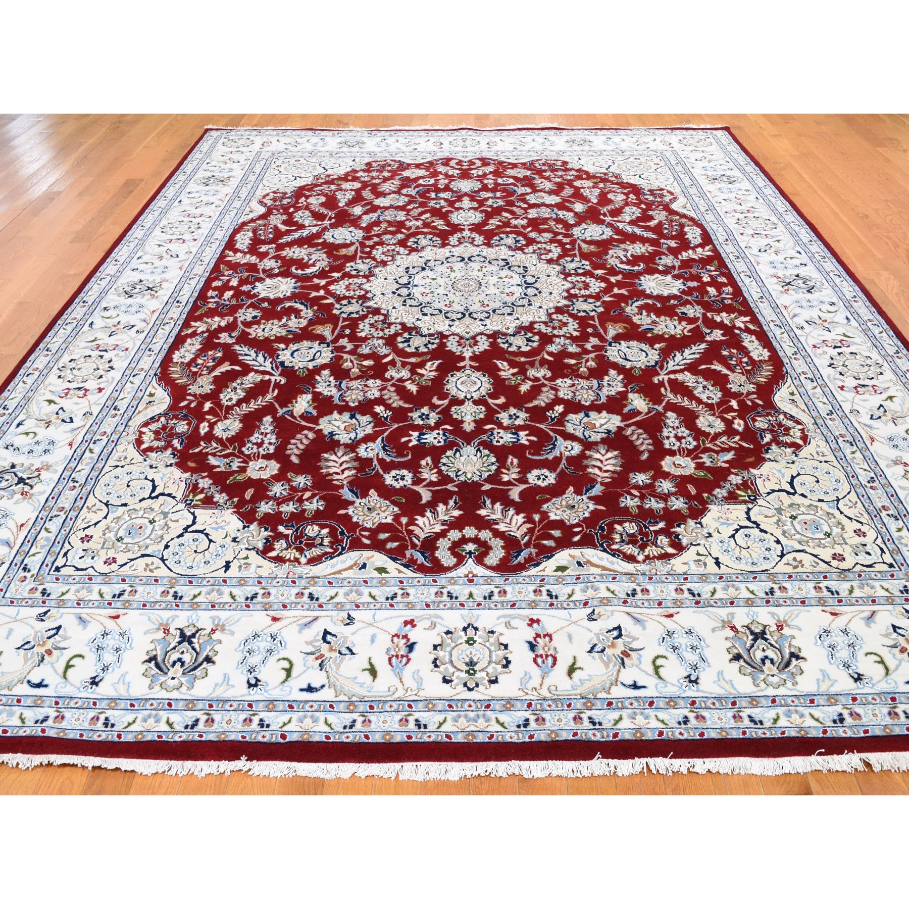 9-x12-1  Red Wool and Silk Nain 250 KPSI Hand Knotted Oriental Rug 
