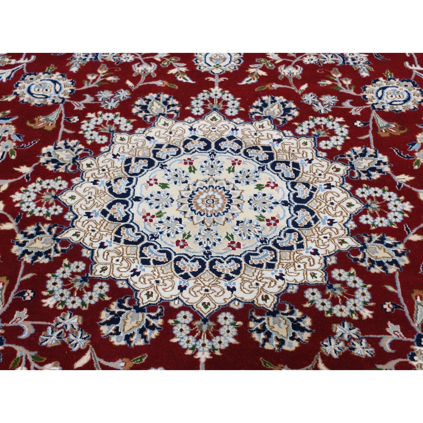 9-x12-1  Red Wool and Silk Nain 250 KPSI Hand Knotted Oriental Rug 