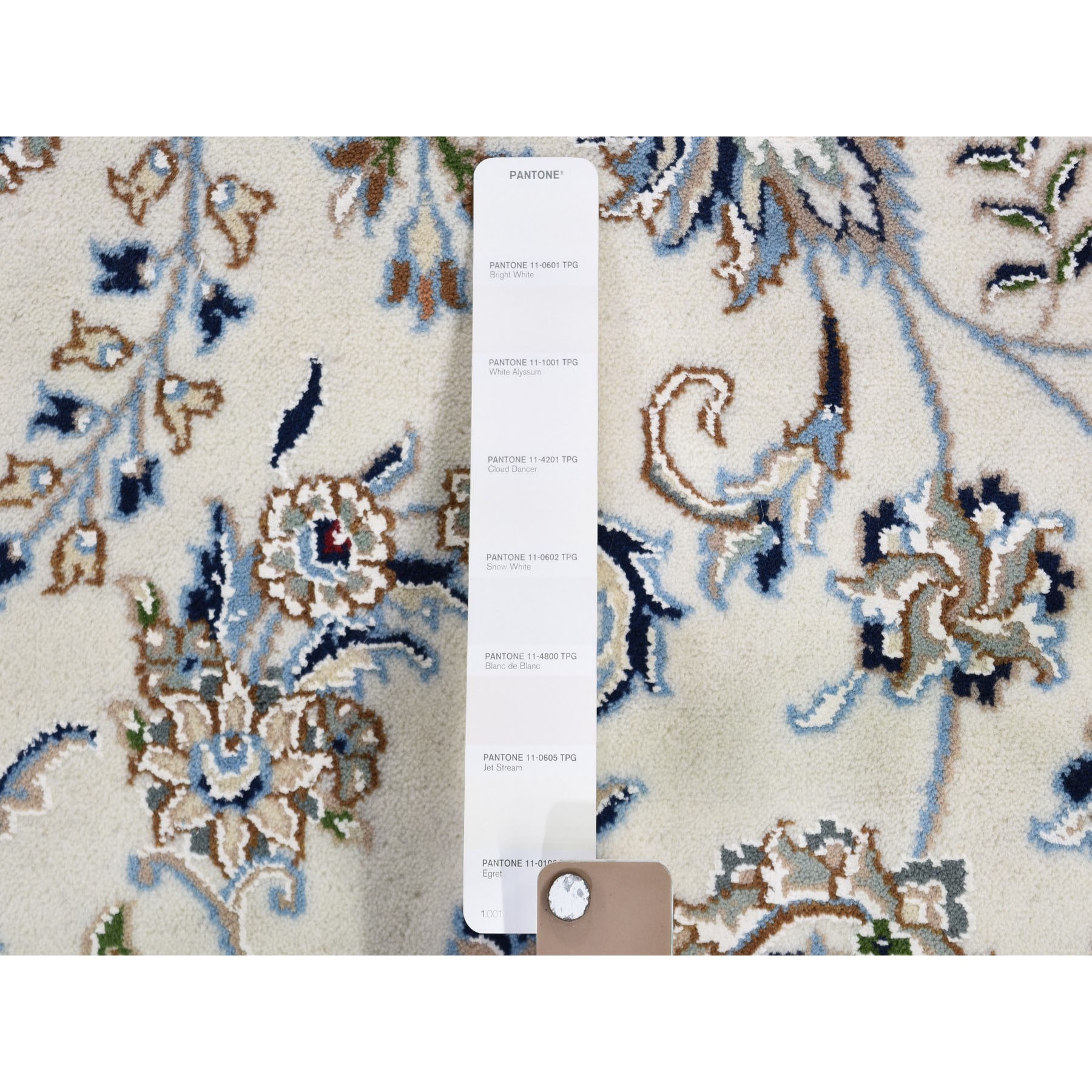 6'x8'10" Wool And Silk 250 KPSI All Over Design Ivory Nain Hand Knotted Oriental Rug