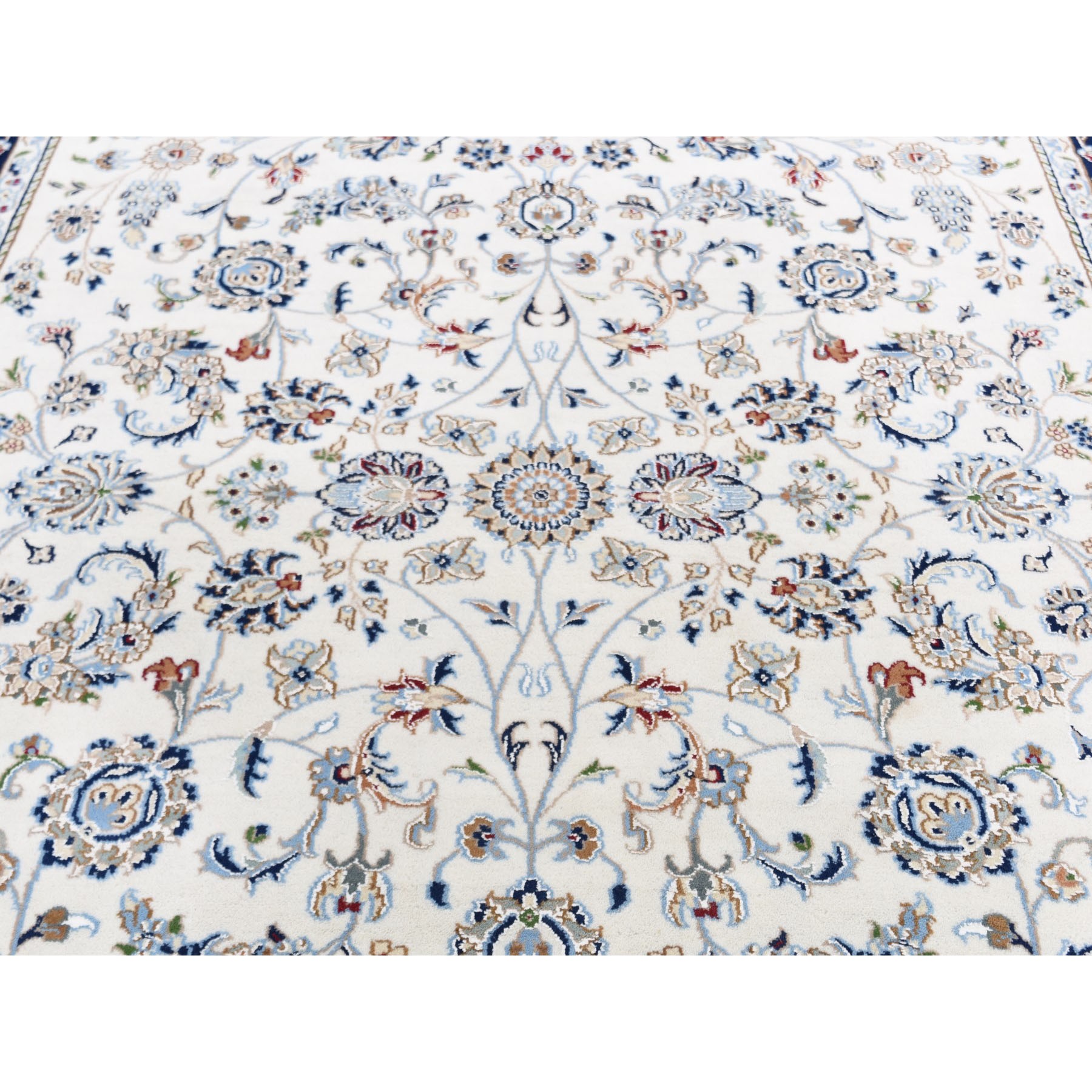 6'x8'10" Wool And Silk 250 KPSI All Over Design Ivory Nain Hand Knotted Oriental Rug