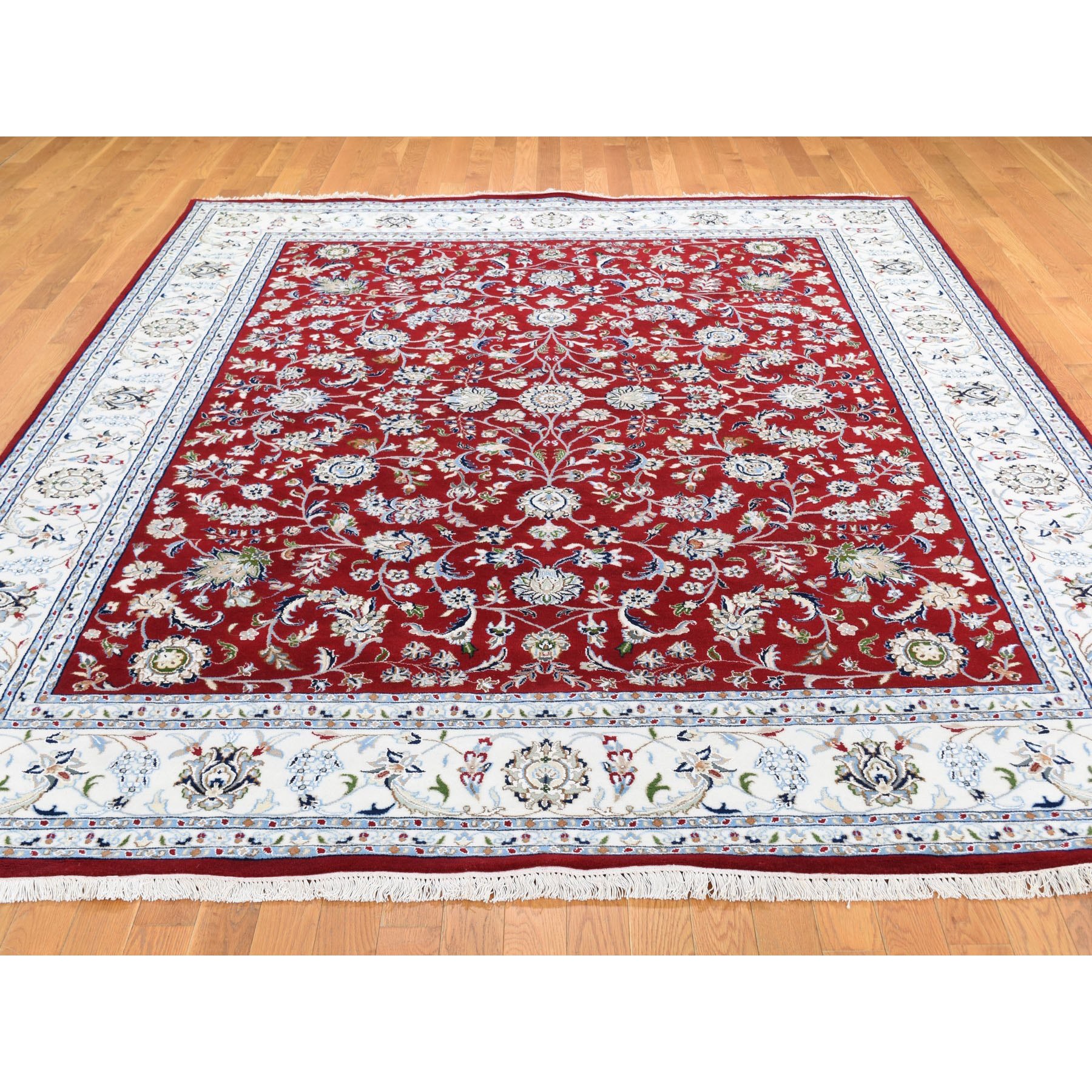 8-x10- Red Wool and Silk All Over Design Nain 250 KPSI Hand Knotted Oriental Rug 