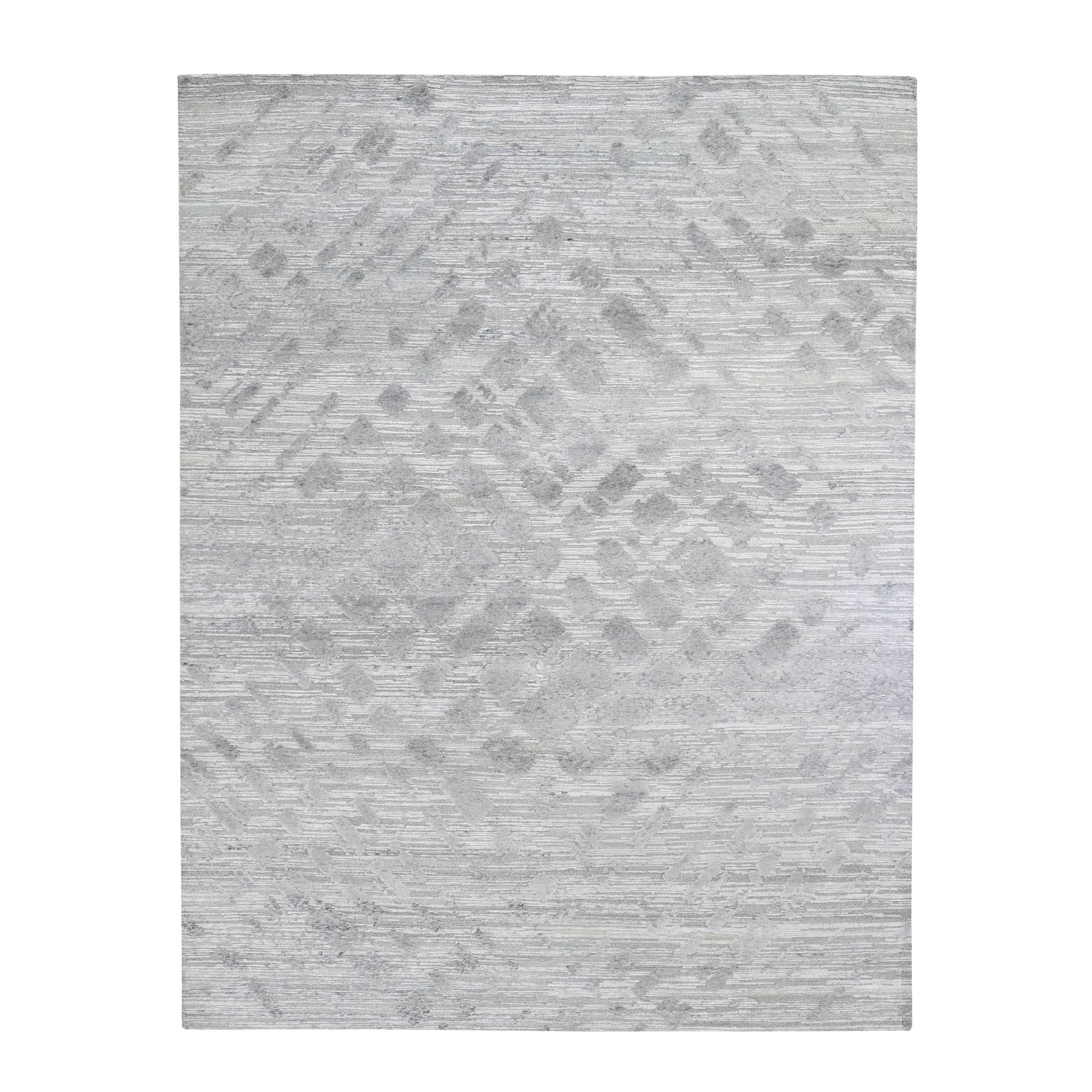 8-2 x10- Silver Hand Spun Undyed Natural Wool Modern Hand Knotted Oriental Rug 