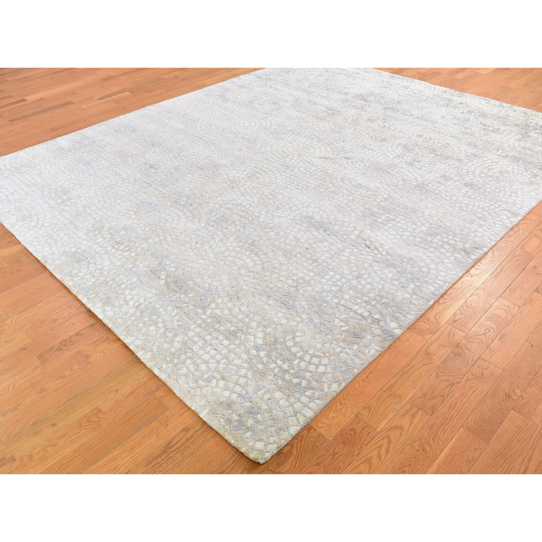 8-x9-10  Hand Knotted Wool And Pure Silk Mosaic Design Oriental Rug 