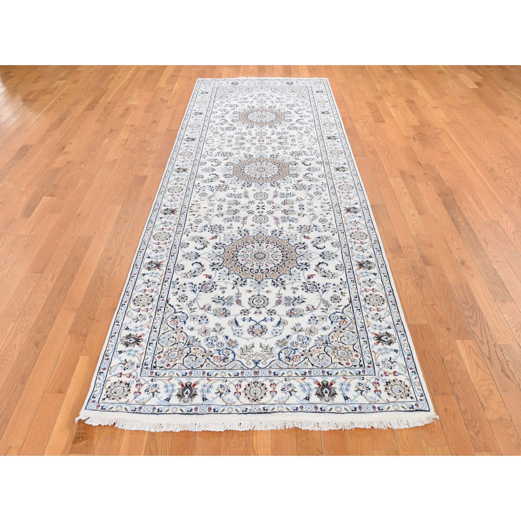 4-x12- Ivory Wide Runner Nain Wool And Silk 250 KPSI Hand Knotted Oriental Rug 