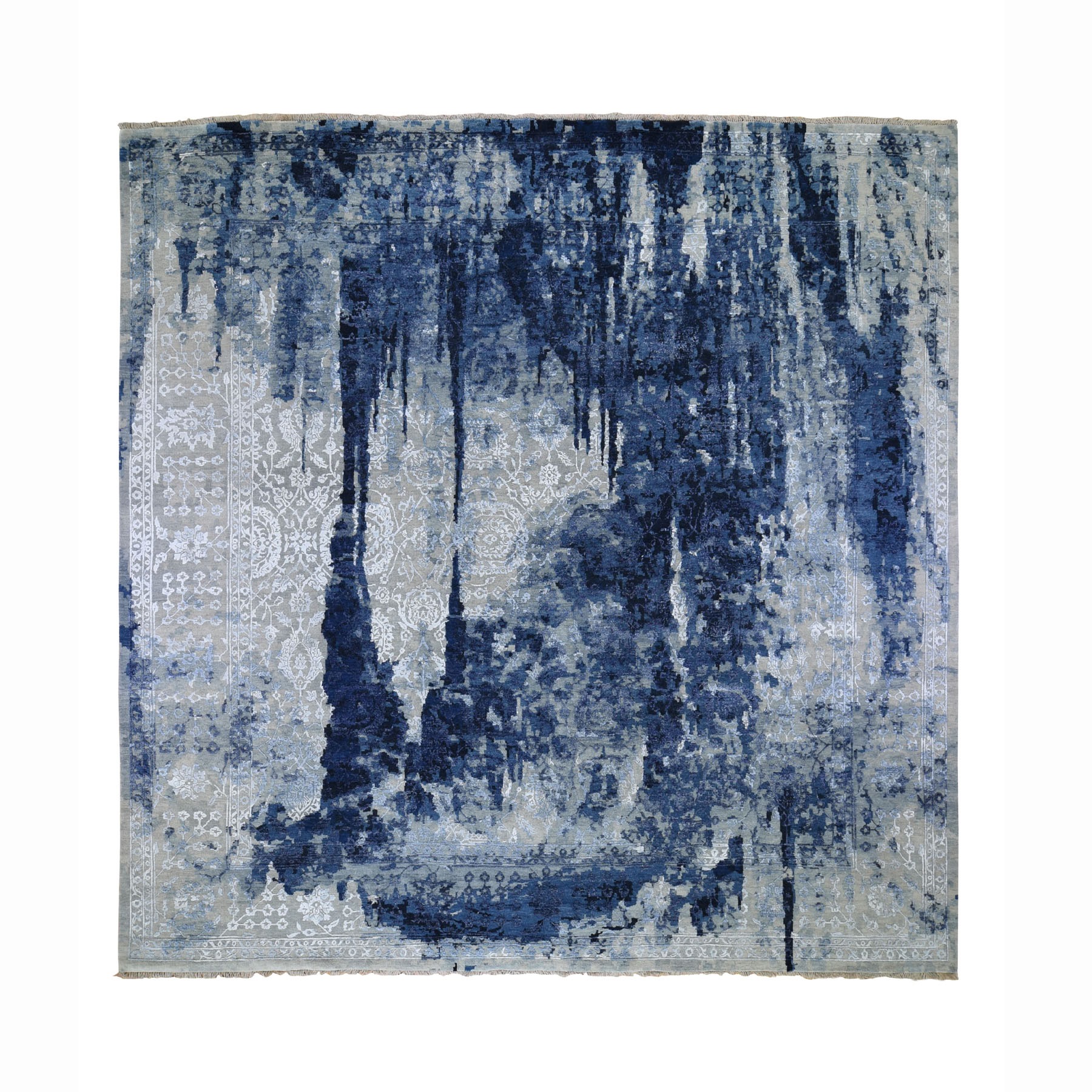 12'1"X12'1" Square Wool And Silk Shibori Design Tone On Tone Hand Knotted Oriental Rug moad78d7