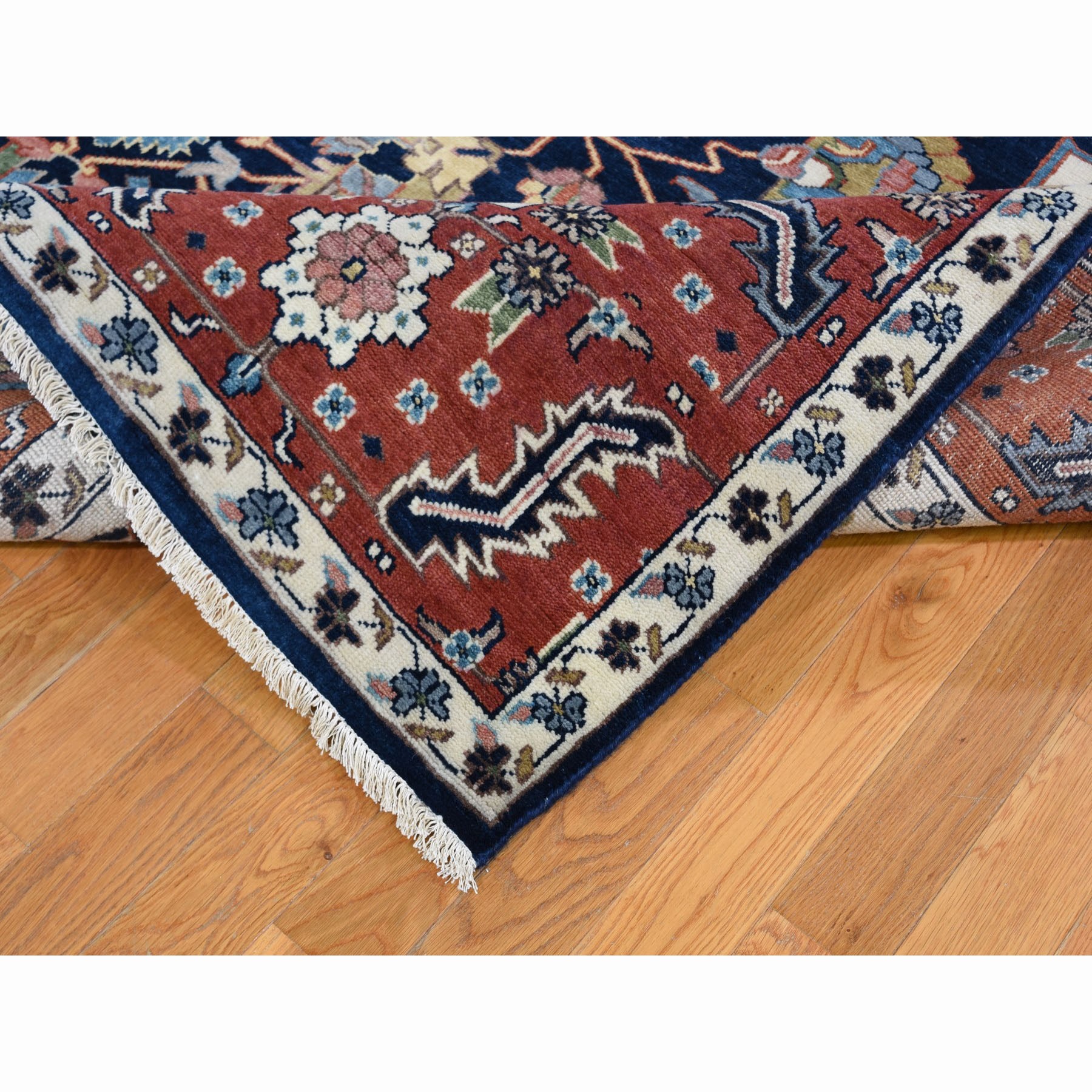 7-10 x10- Navy Blue Heriz Revival Pure Wool Hand Knotted Oriental Rug 