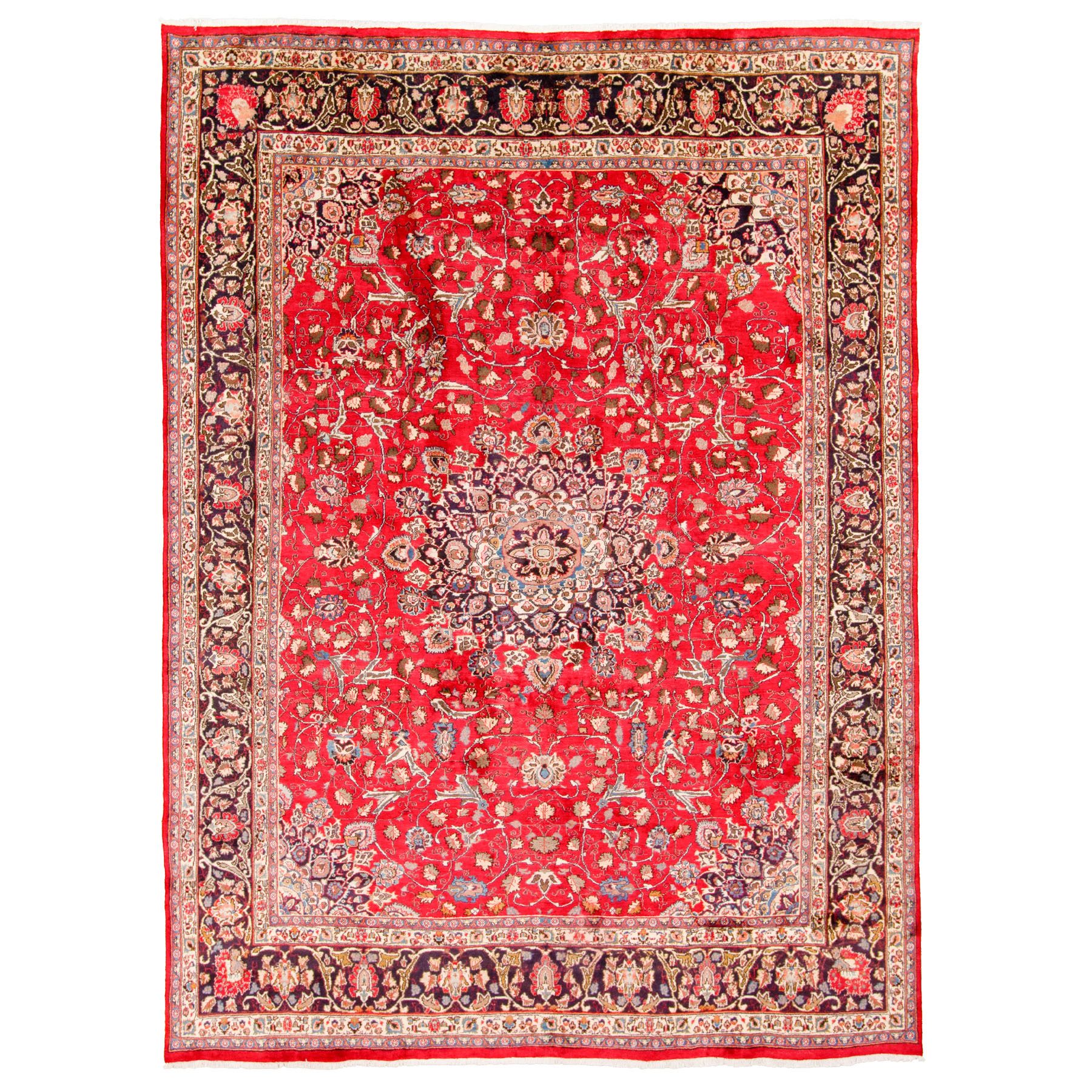 9-6 x12-3  Red Semi Antique Persian Kashan Pure Wool Hand Knotted Oriental Rug 