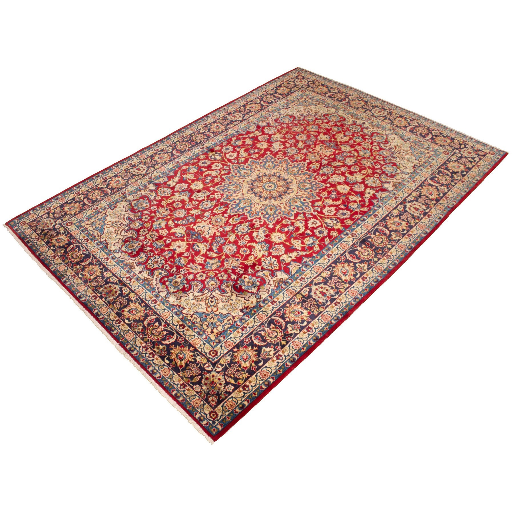 9-10 x14-1  Red Semi Antique Persian Isfahan Pure wool Hand Knotted Oriental Rug r47881