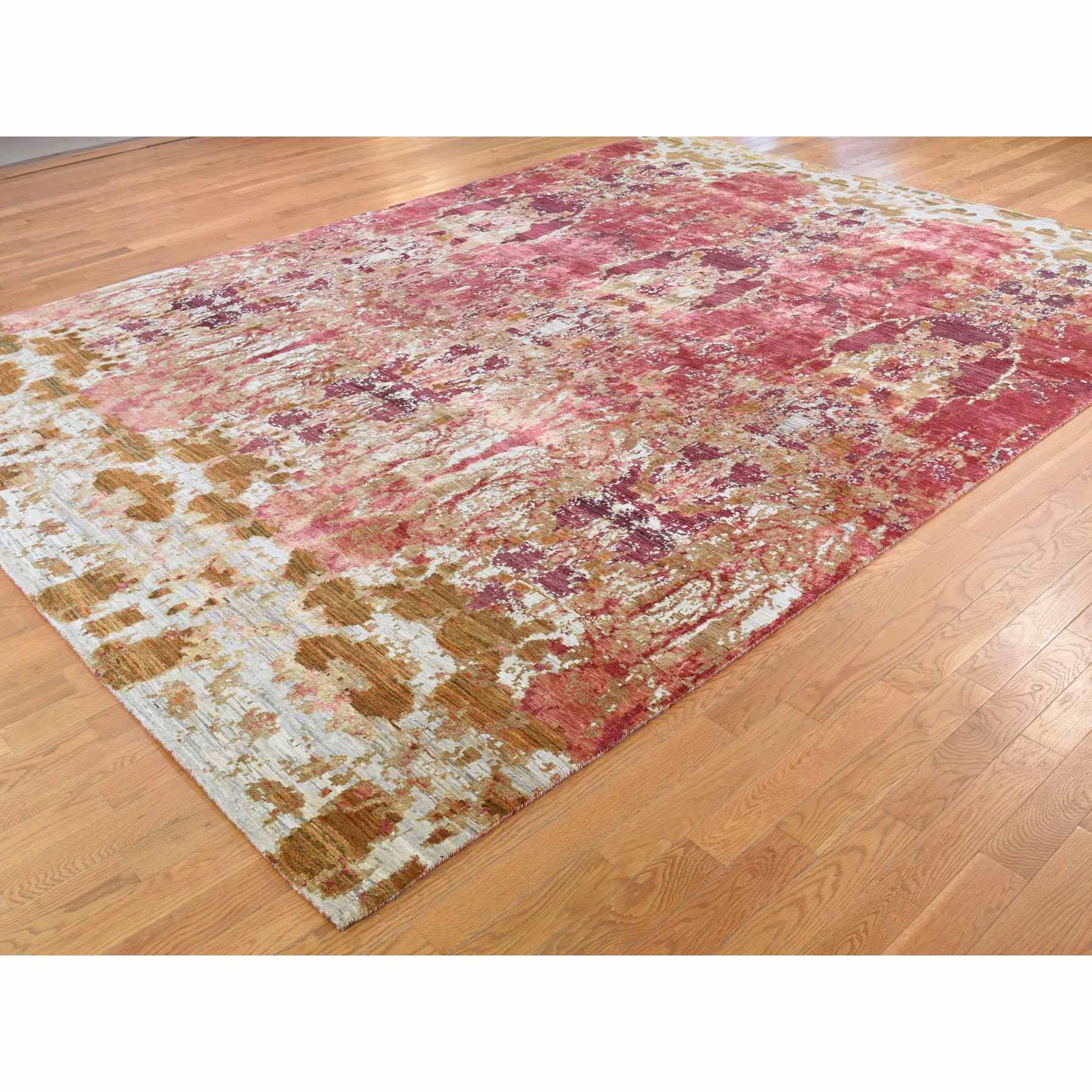 9-x12-3  Cranberry Abstract Design Wool And Silk Hand Knotted Oriental Rug 